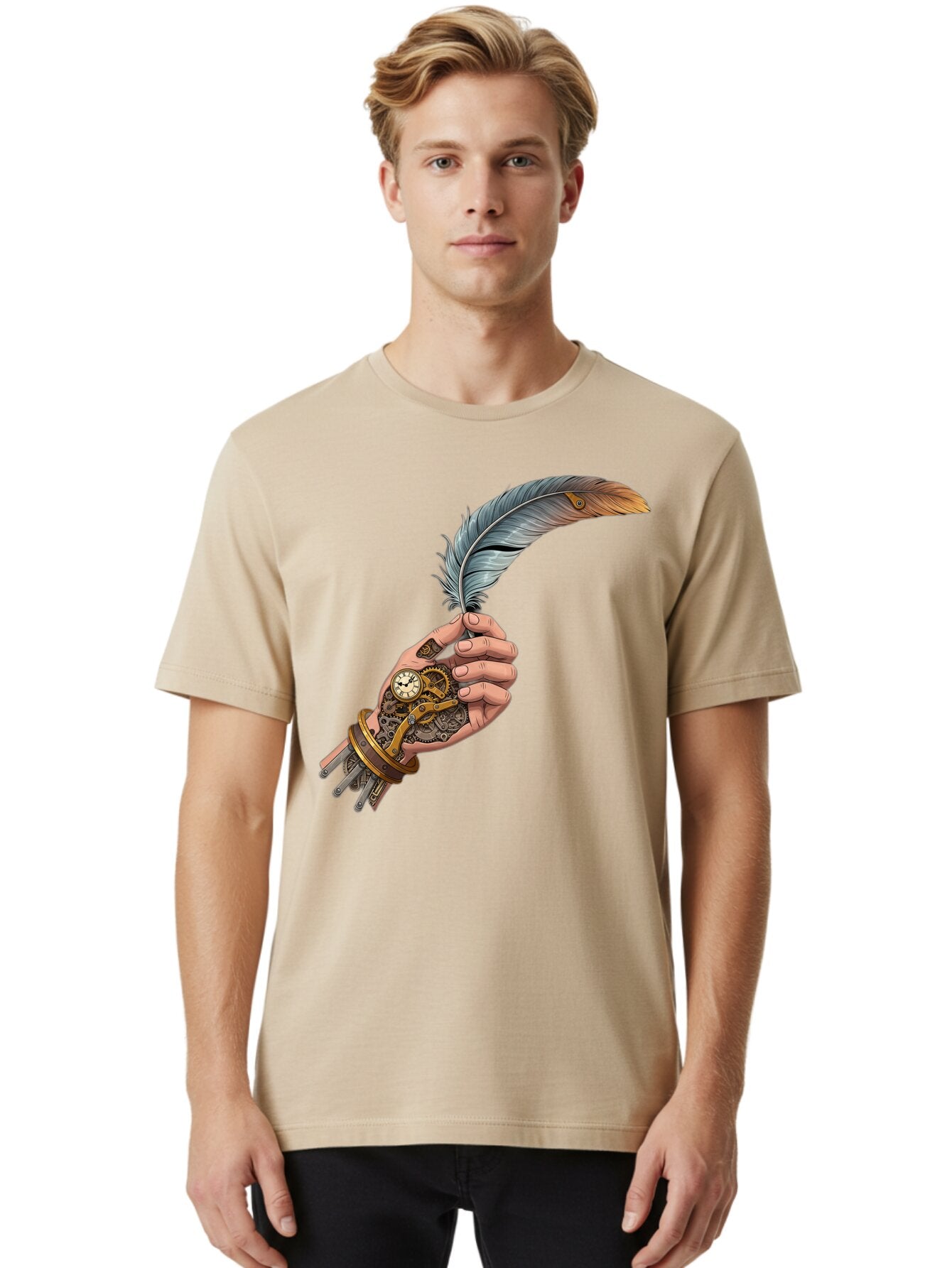 Mechanical-Hand-Feather-Quill Men'S Graphic Tee, 100% Cotton, Comfortable Casual Summer Wear, Machine Washable, Vintage Camera, Old Camera, Antique Camera, Black Camera, Classic Photography, Photography Equipment, Nostalgic Device, Bao636 27