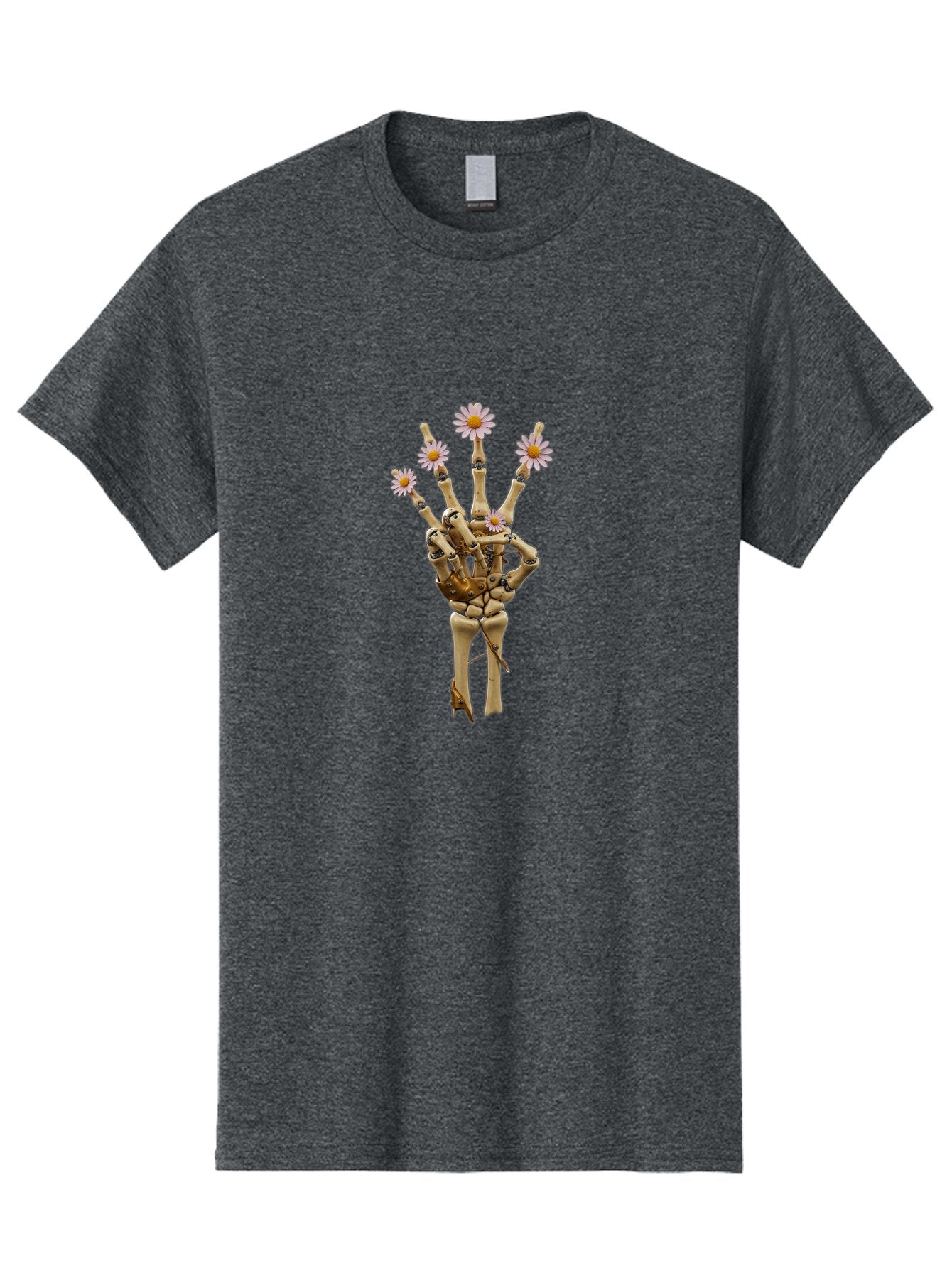 Mechanical-Hand-With-Flowers Men'S Graphic Tee, 100% Cotton, Comfortable Casual Summer Wear, Machine Washable, Vintage Camera, Old Camera, Antique Camera, Black Camera, Classic Photography, Photography Equipment, Nostalgic Device, Film Camera, Bao637 7