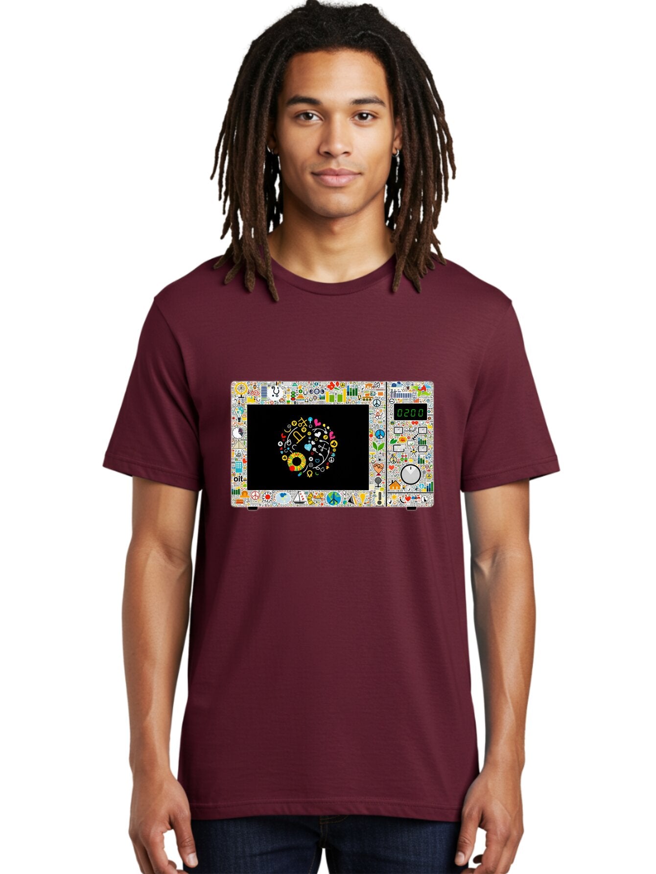 Microwave-With-Yin-Yang-Symbol Men'S Graphic Tee, 100% Cotton, Comfortable Casual Summer Wear, Machine Washable, Vintage Camera, Old Camera, Antique Camera, Black Camera, Classic Photography, Photography Equipment, Nostalgic Device, Bao653 22