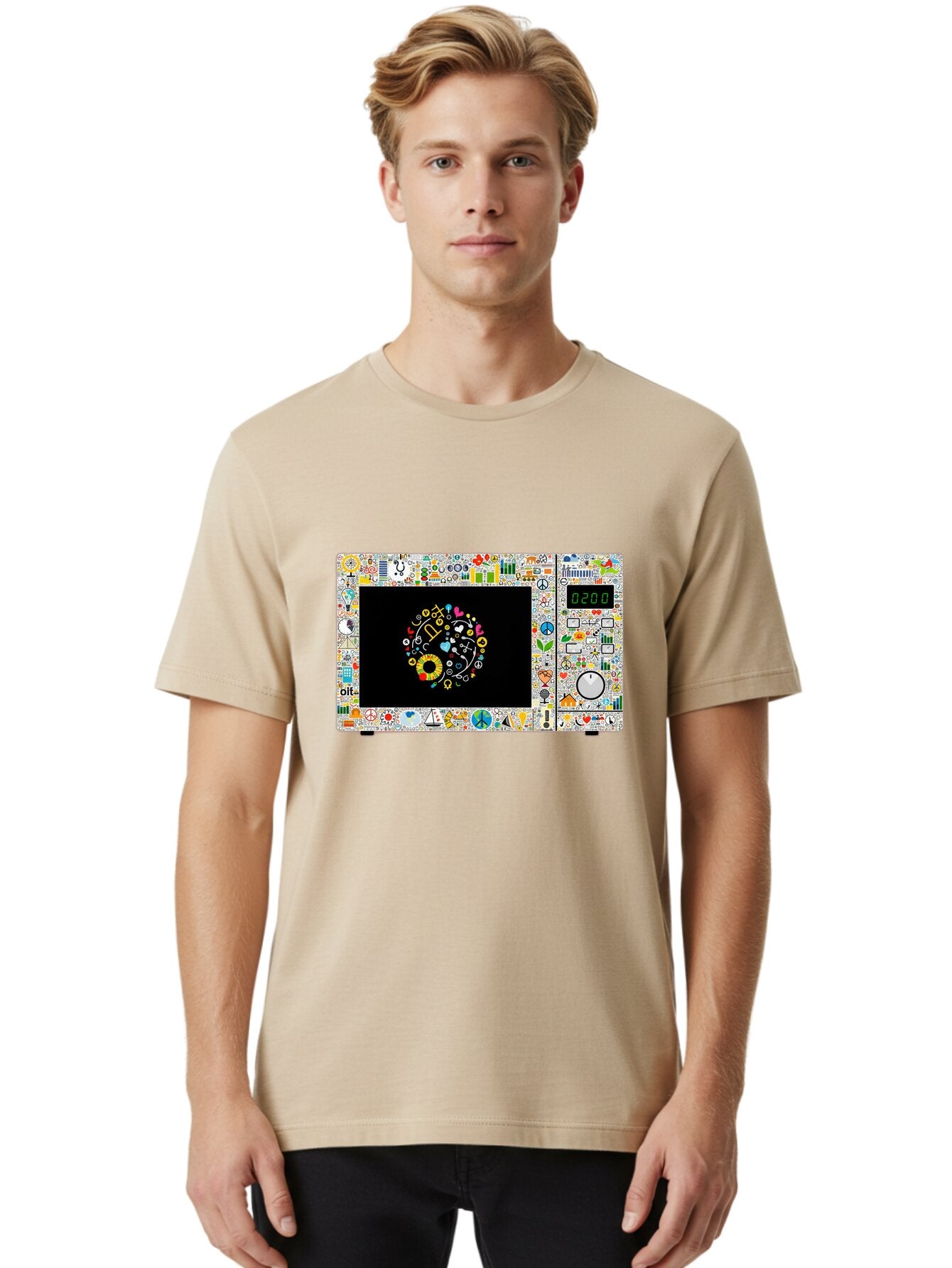 Microwave-With-Yin-Yang-Symbol Men'S Graphic Tee, 100% Cotton, Comfortable Casual Summer Wear, Machine Washable, Vintage Camera, Old Camera, Antique Camera, Black Camera, Classic Photography, Photography Equipment, Nostalgic Device, Bao653 21