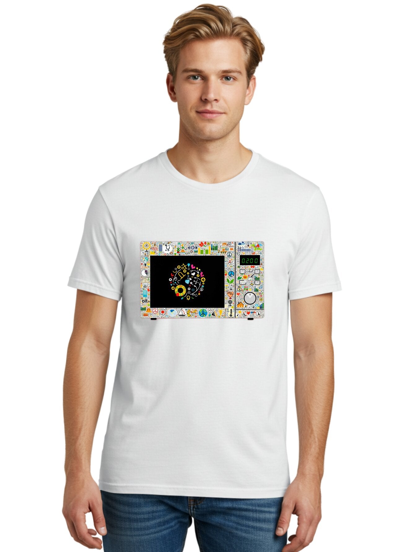 Microwave-With-Yin-Yang-Symbol Men'S Graphic Tee, 100% Cotton, Comfortable Casual Summer Wear, Machine Washable, Vintage Camera, Old Camera, Antique Camera, Black Camera, Classic Photography, Photography Equipment, Nostalgic Device, Bao653 23