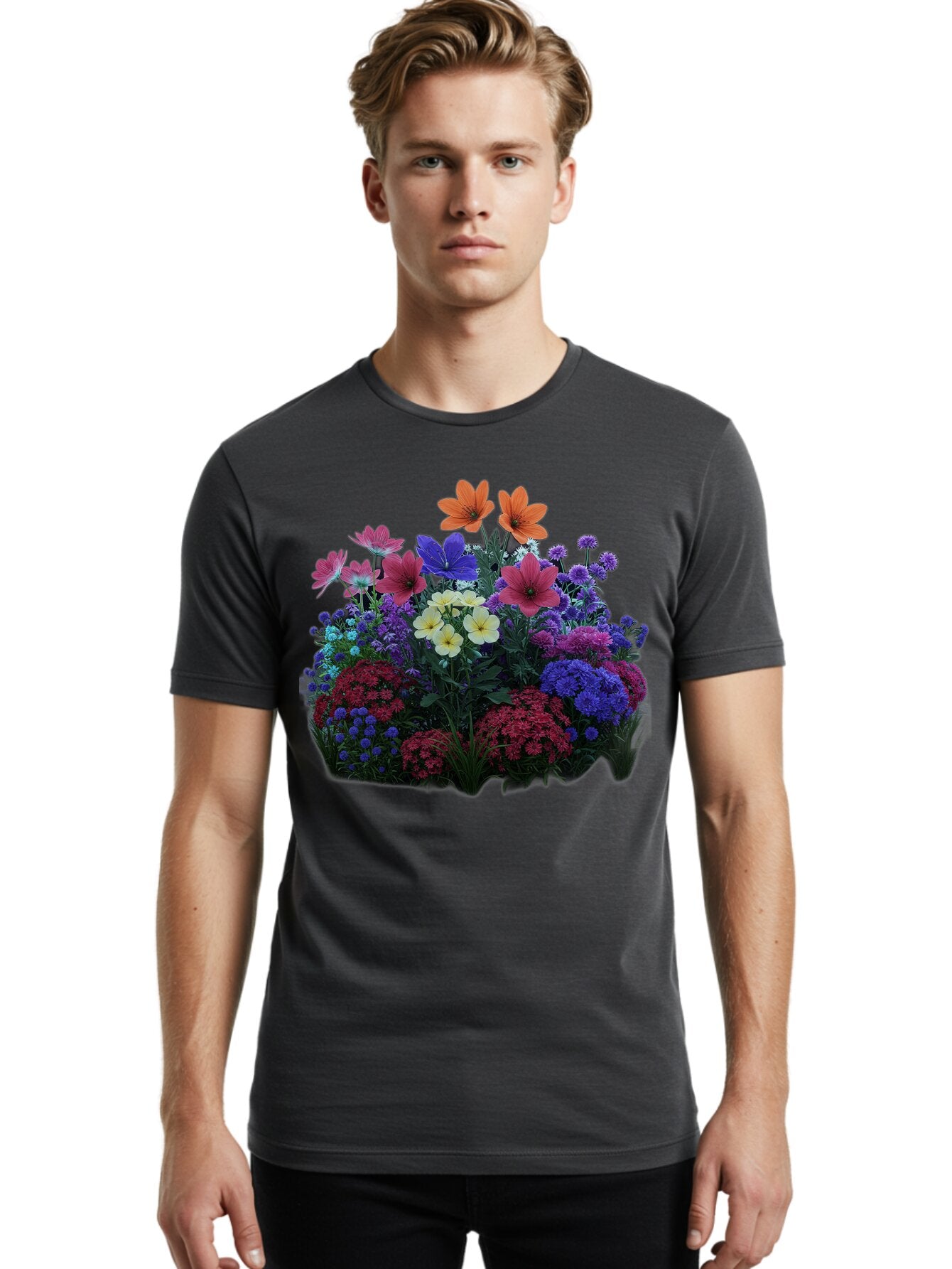 Multicolored-Flowers Men'S Graphic Tee, 100% Cotton, Comfortable Casual Summer Wear, Machine Washable, Vintage Camera, Old Camera, Antique Camera, Black Camera, Classic Photography, Photography Equipment, Nostalgic Device, Film Camera, Bao683 23