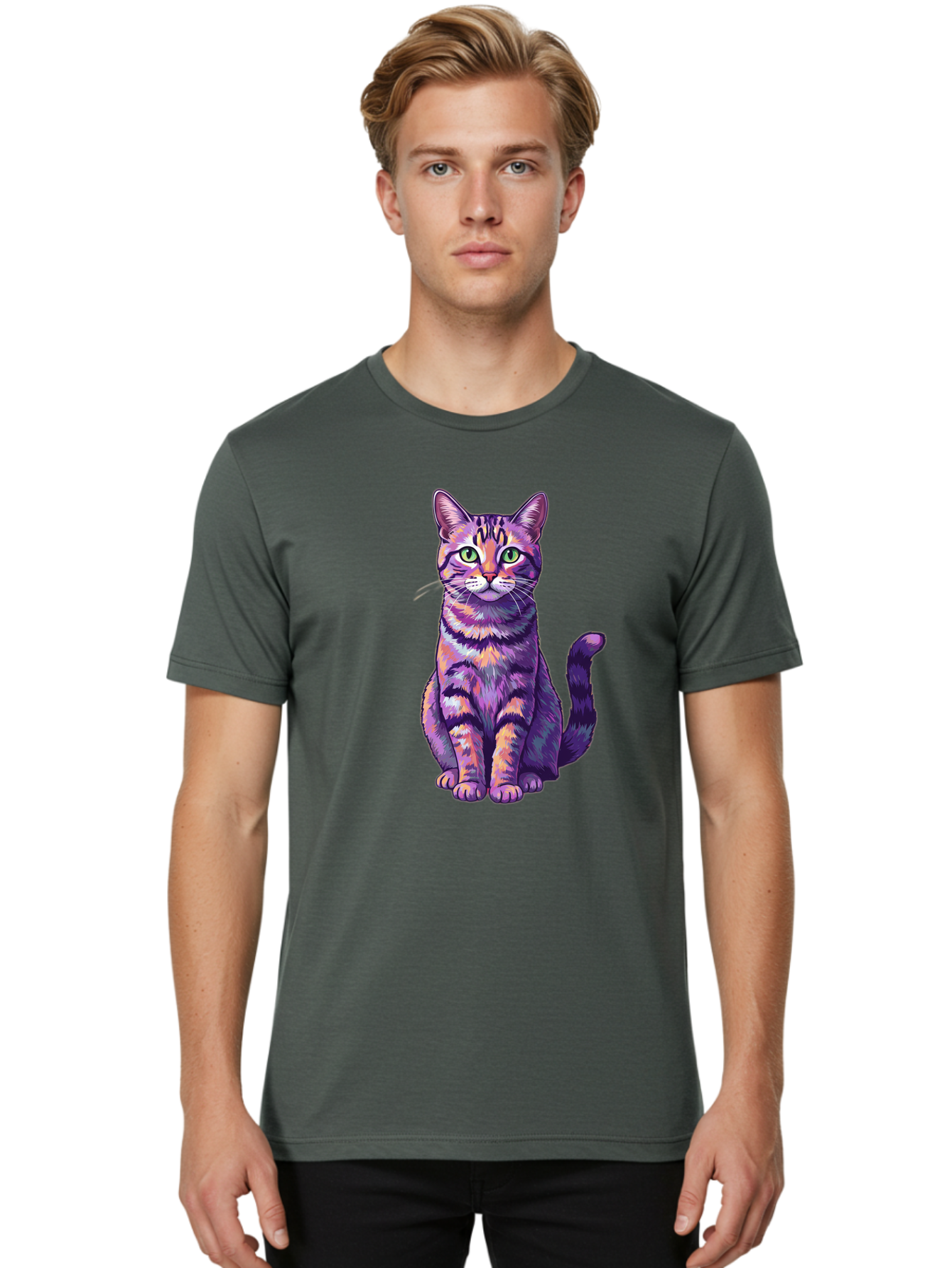 Purple-Tabby-Cat Men'S Graphic Tee, 100% Cotton, Comfortable Casual Summer Wear, Machine Washable, Vintage Camera, Old Camera, Antique Camera, Black Camera, Classic Photography, Photography Equipment, Nostalgic Device, Film Camera, Camera Art Bao776 24