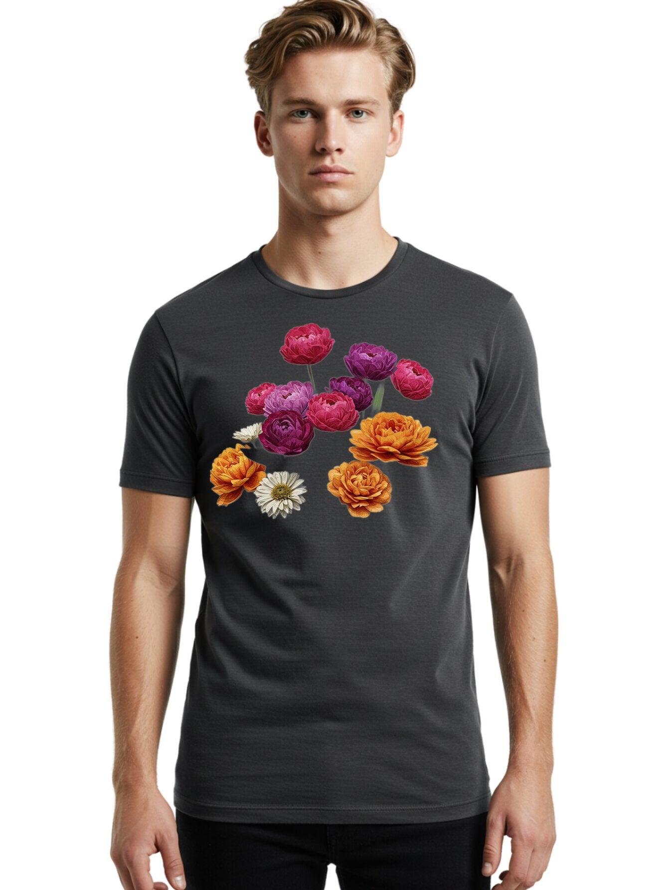 Ranunculus-Flowers Men'S Graphic Tee, 100% Cotton, Comfortable Casual Summer Wear, Machine Washable, Vintage Camera, Old Camera, Antique Camera, Black Camera, Classic Photography, Photography Equipment, Nostalgic Device, Film Camera, Bao783 20