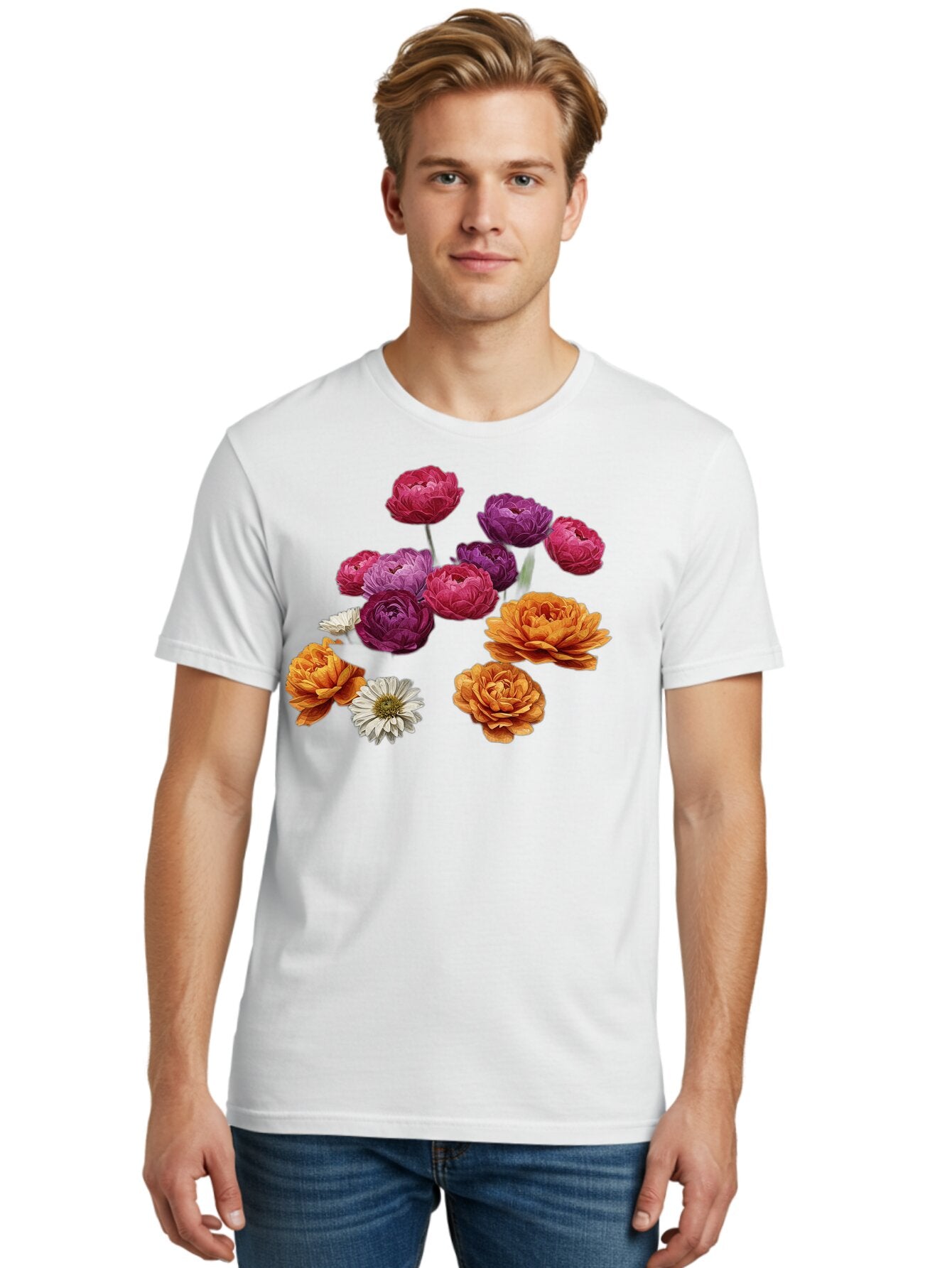 Ranunculus-Flowers Men'S Graphic Tee, 100% Cotton, Comfortable Casual Summer Wear, Machine Washable, Vintage Camera, Old Camera, Antique Camera, Black Camera, Classic Photography, Photography Equipment, Nostalgic Device, Film Camera, Bao783 23