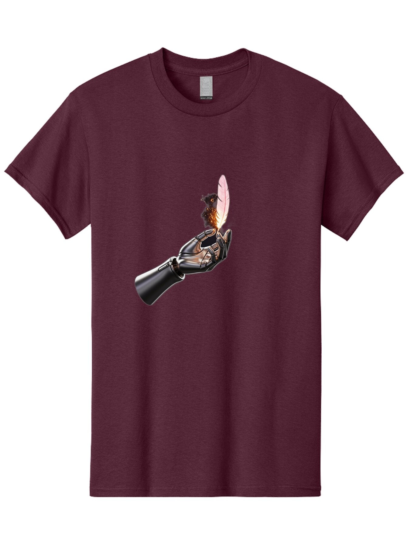 Robot-Hand-Holding-Feather-1 Men'S Graphic Tee, 100% Cotton, Comfortable Casual Summer Wear, Machine Washable, Vintage Camera, Old Camera, Antique Camera, Black Camera, Classic Photography, Photography Equipment, Nostalgic Device, Film Camera, Bao802 13