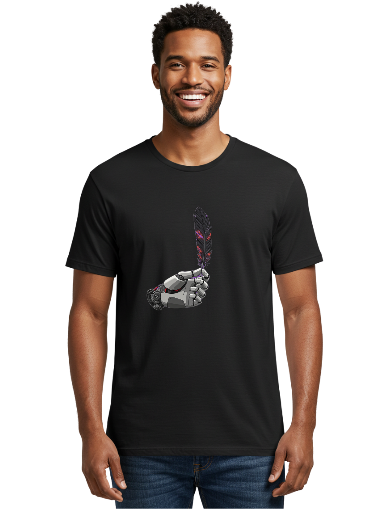 Robot-Hand-Holding-Feather Men'S Graphic Tee, 100% Cotton, Comfortable Casual Summer Wear, Machine Washable, Vintage Camera, Old Camera, Antique Camera, Black Camera, Classic Photography, Photography Equipment, Nostalgic Device, Film Camera, Bao803 27