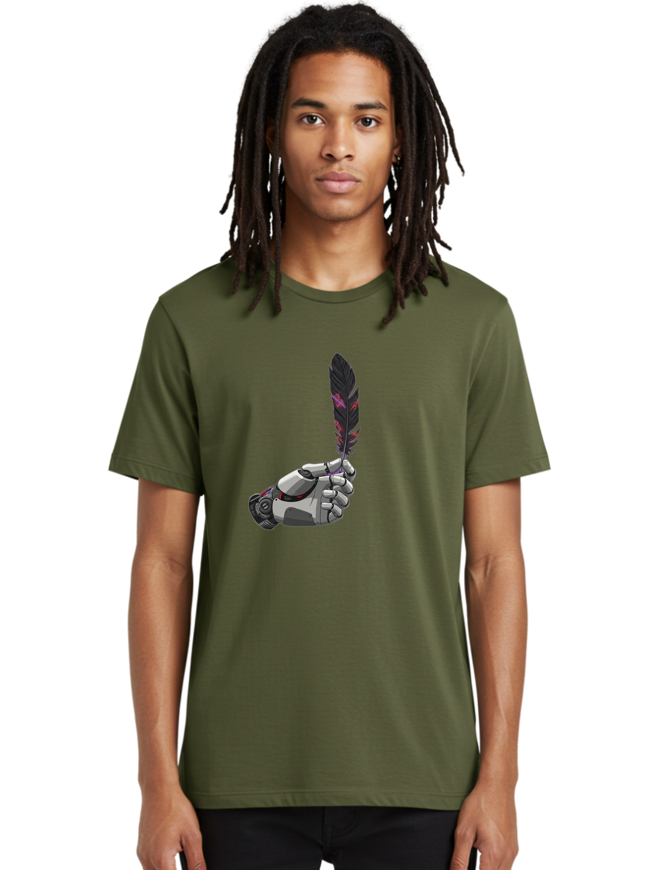 Robot-Hand-Holding-Feather Men'S Graphic Tee, 100% Cotton, Comfortable Casual Summer Wear, Machine Washable, Vintage Camera, Old Camera, Antique Camera, Black Camera, Classic Photography, Photography Equipment, Nostalgic Device, Film Camera, Bao803 28