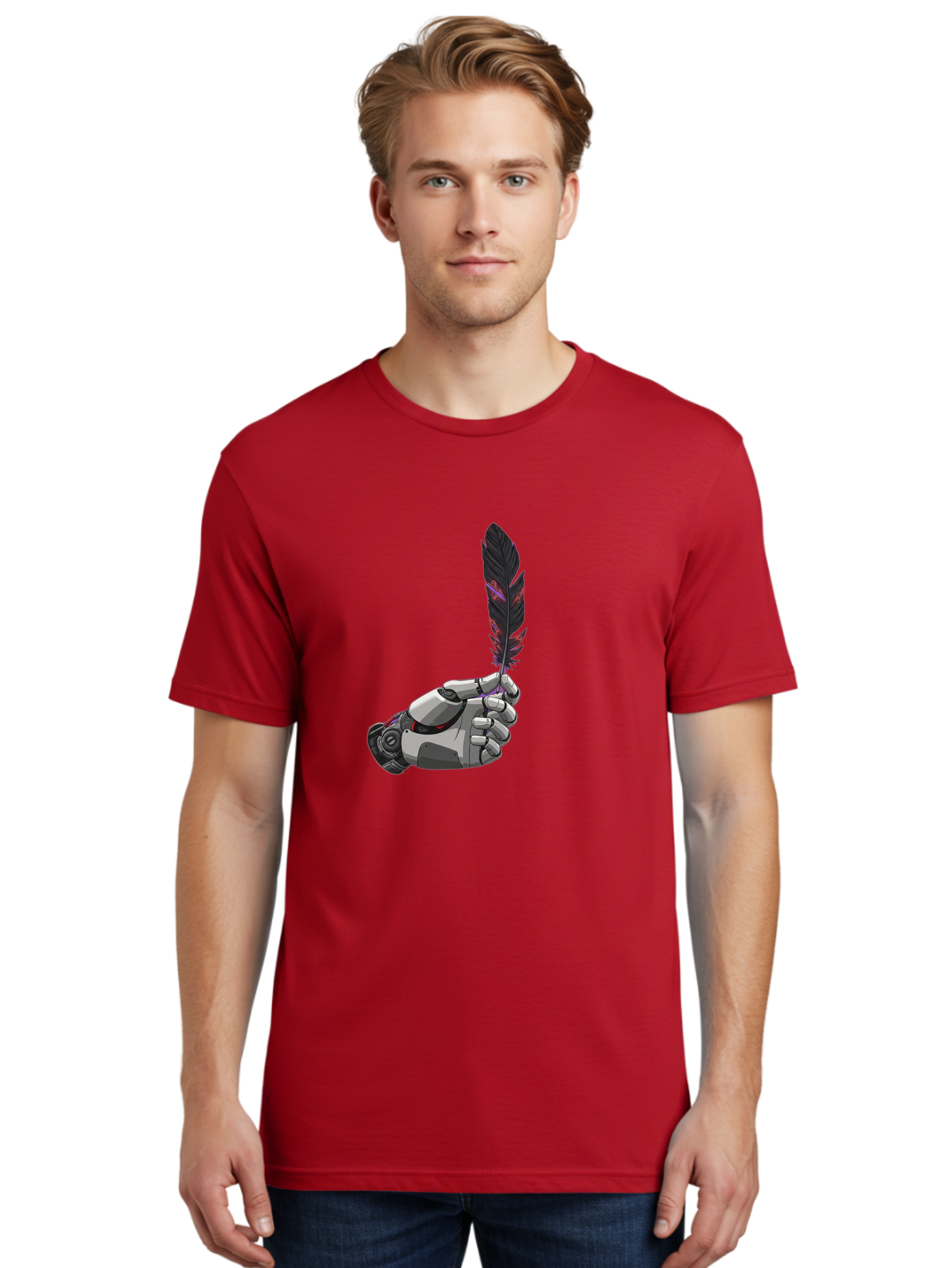 Robot-Hand-Holding-Feather Men'S Graphic Tee, 100% Cotton, Comfortable Casual Summer Wear, Machine Washable, Vintage Camera, Old Camera, Antique Camera, Black Camera, Classic Photography, Photography Equipment, Nostalgic Device, Film Camera, Bao803 26