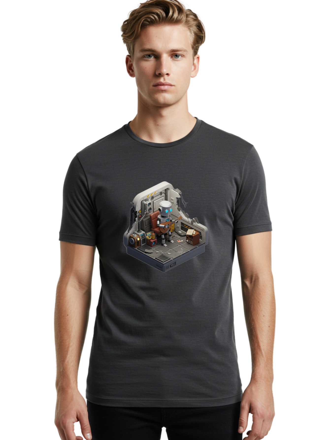 Robot-In-Control-Room Men'S Graphic Tee, 100% Cotton, Comfortable Casual Summer Wear, Machine Washable, Vintage Camera, Old Camera, Antique Camera, Black Camera, Classic Photography, Photography Equipment, Nostalgic Device, Film Camera, Bao804 28