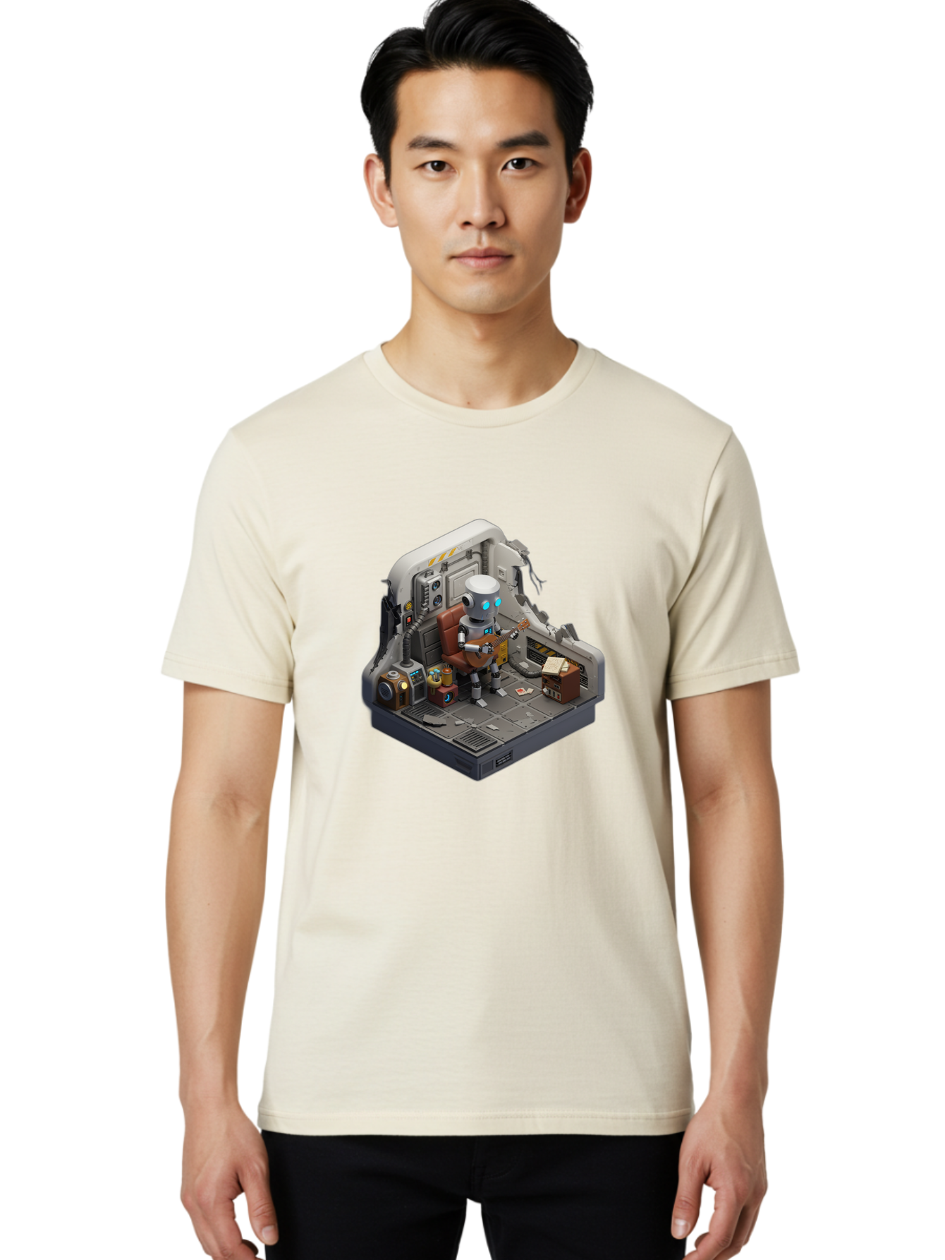 Robot-In-Control-Room Men'S Graphic Tee, 100% Cotton, Comfortable Casual Summer Wear, Machine Washable, Vintage Camera, Old Camera, Antique Camera, Black Camera, Classic Photography, Photography Equipment, Nostalgic Device, Film Camera, Bao804 29