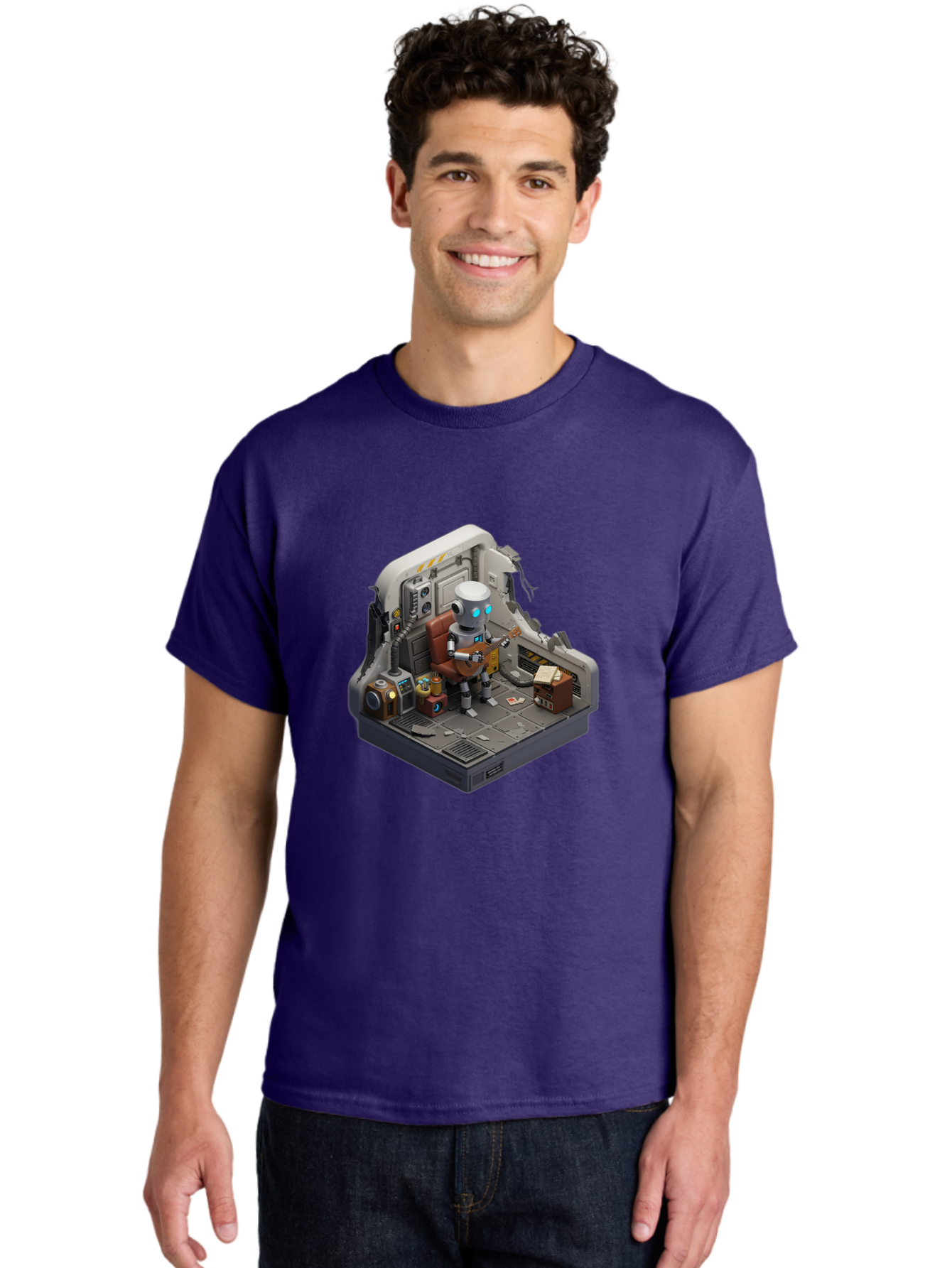Robot-In-Control-Room Men'S Graphic Tee, 100% Cotton, Comfortable Casual Summer Wear, Machine Washable, Vintage Camera, Old Camera, Antique Camera, Black Camera, Classic Photography, Photography Equipment, Nostalgic Device, Film Camera, Bao804 25