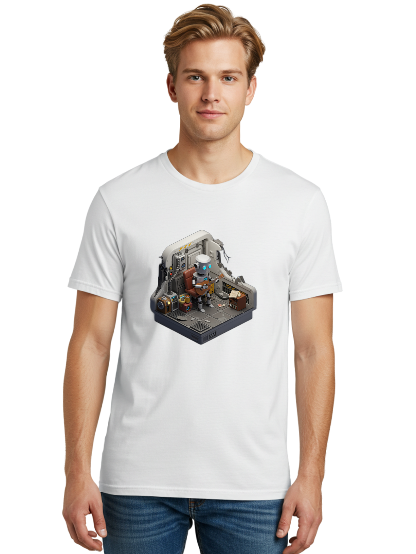 Robot-In-Control-Room Men'S Graphic Tee, 100% Cotton, Comfortable Casual Summer Wear, Machine Washable, Vintage Camera, Old Camera, Antique Camera, Black Camera, Classic Photography, Photography Equipment, Nostalgic Device, Film Camera, Bao804 17
