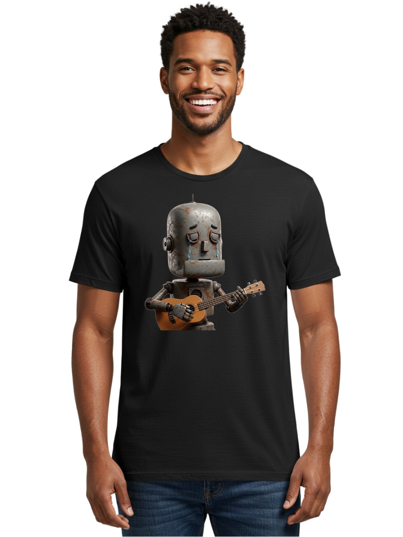 Sad-Robot-Playing-Guitar Men'S Graphic Tee, 100% Cotton, Comfortable Casual Summer Wear, Machine Washable, Vintage Camera, Old Camera, Antique Camera, Black Camera, Classic Photography, Photography Equipment, Nostalgic Device, Film Camera, Bao838 16