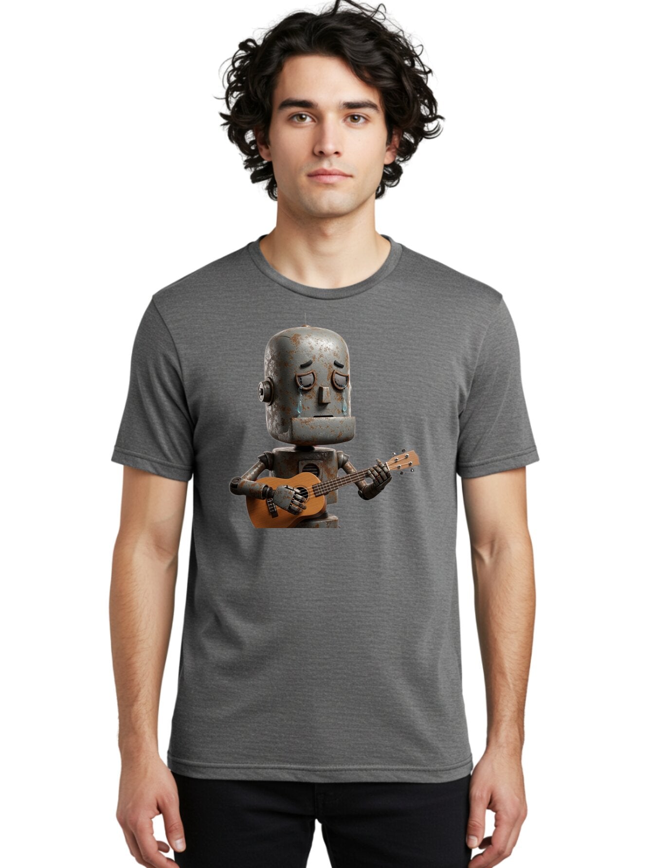 Sad-Robot-Playing-Guitar Men'S Graphic Tee, 100% Cotton, Comfortable Casual Summer Wear, Machine Washable, Vintage Camera, Old Camera, Antique Camera, Black Camera, Classic Photography, Photography Equipment, Nostalgic Device, Film Camera, Bao838 20