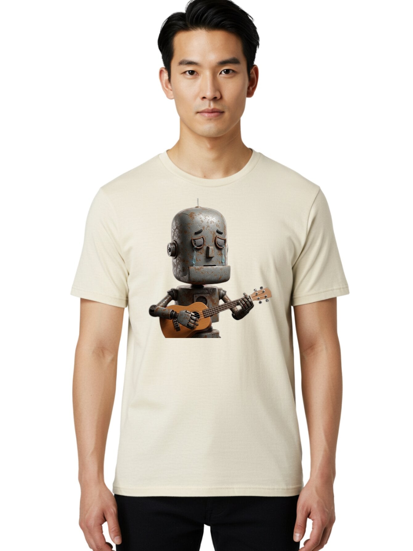 Sad-Robot-Playing-Guitar Men'S Graphic Tee, 100% Cotton, Comfortable Casual Summer Wear, Machine Washable, Vintage Camera, Old Camera, Antique Camera, Black Camera, Classic Photography, Photography Equipment, Nostalgic Device, Film Camera, Bao838 25