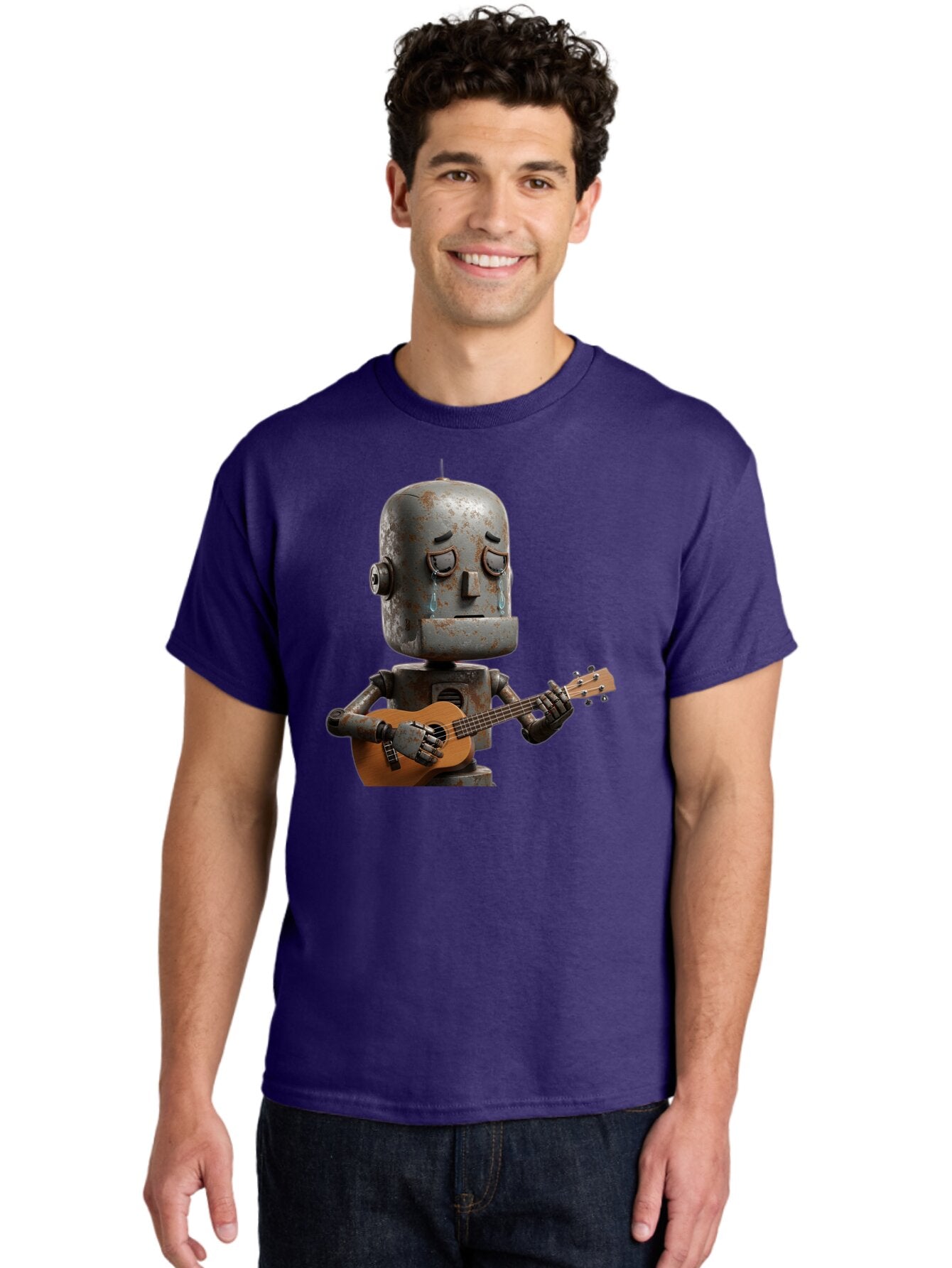 Sad-Robot-Playing-Guitar Men'S Graphic Tee, 100% Cotton, Comfortable Casual Summer Wear, Machine Washable, Vintage Camera, Old Camera, Antique Camera, Black Camera, Classic Photography, Photography Equipment, Nostalgic Device, Film Camera, Bao838 24