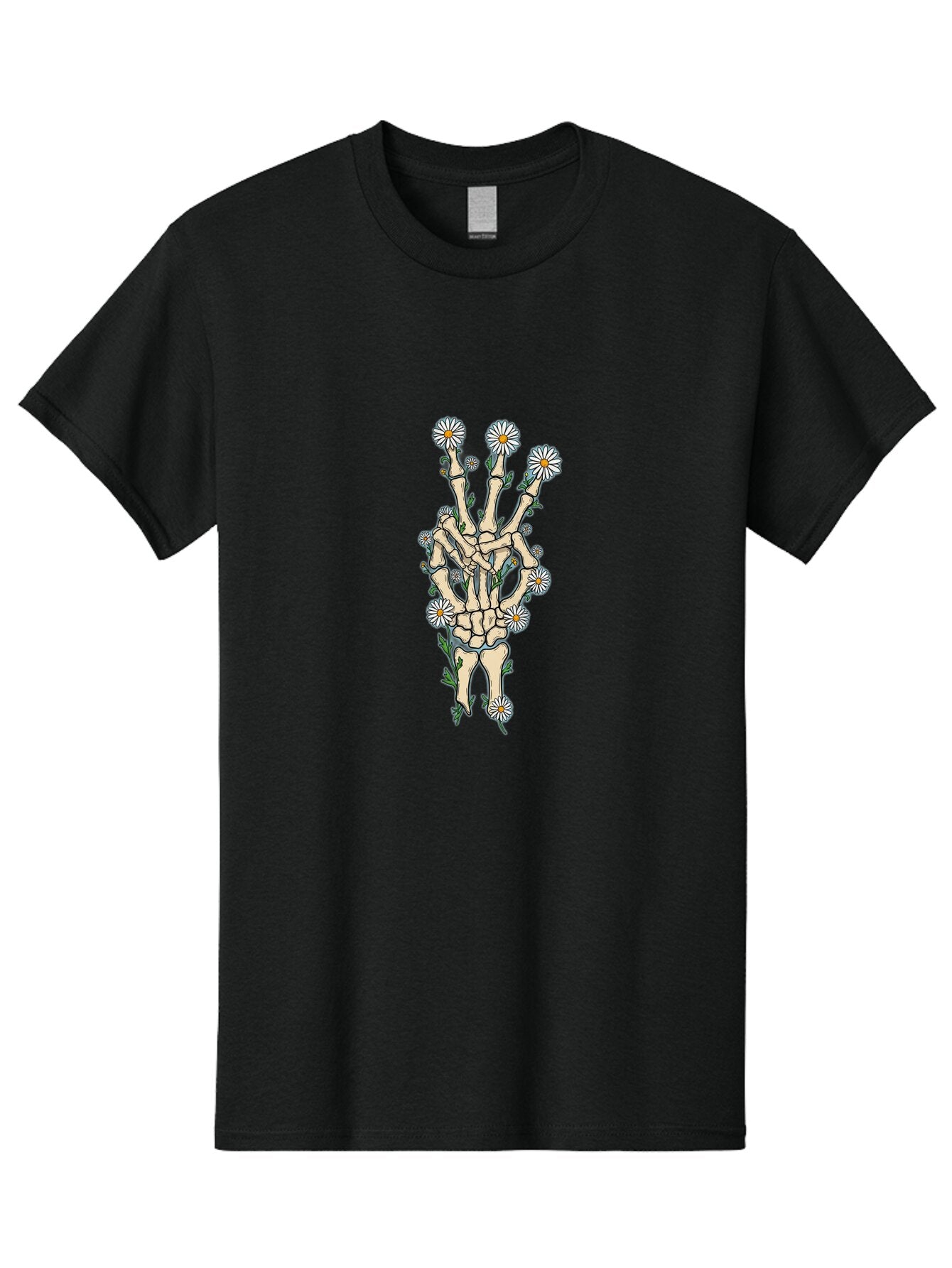 Skeleton-Hand-With-Daisies-1 Men'S Graphic Tee, 100% Cotton, Comfortable Casual Summer Wear, Machine Washable, Vintage Camera, Old Camera, Antique Camera, Black Camera, Classic Photography, Photography Equipment, Nostalgic Device, Film Camera, Bao875 3