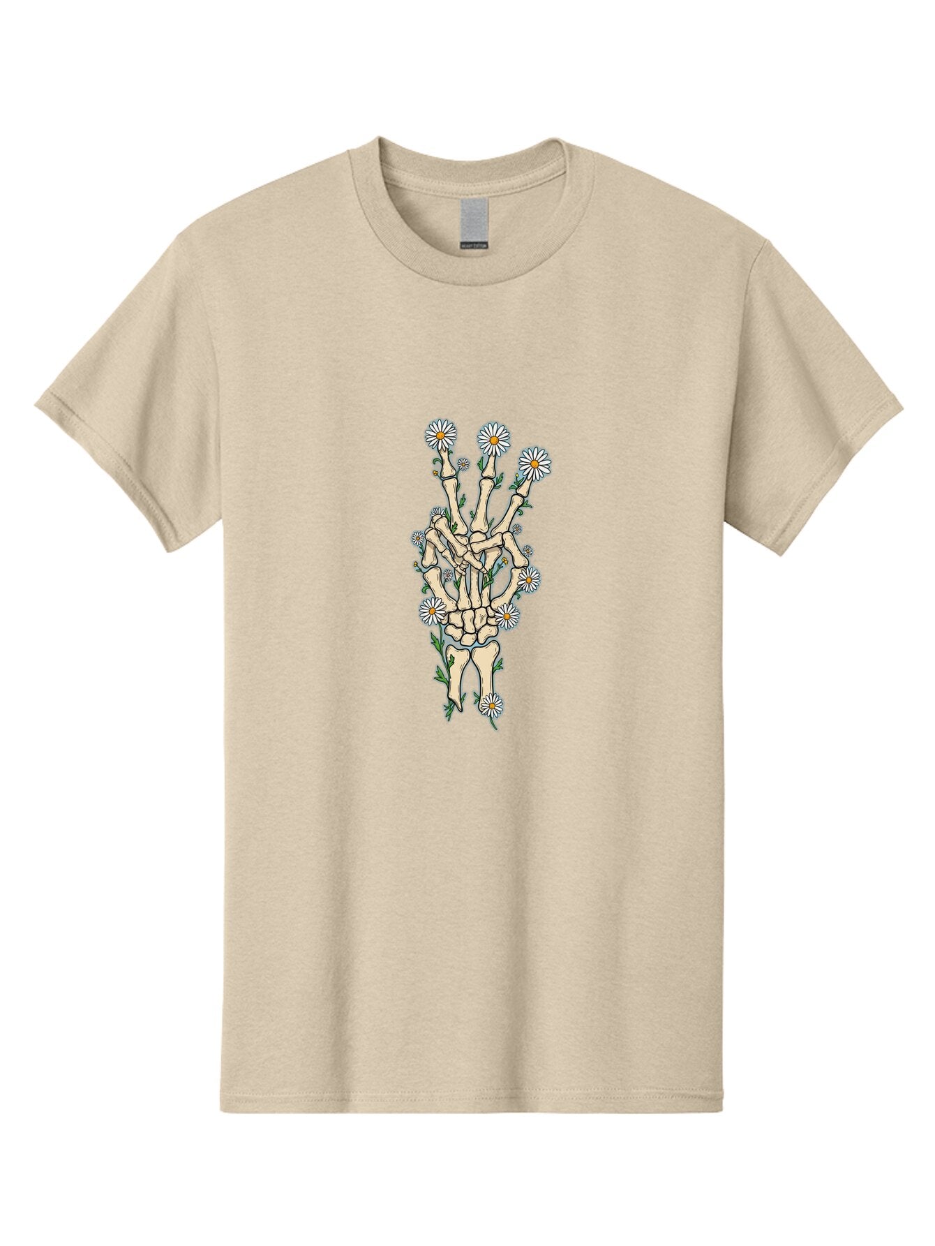 Skeleton-Hand-With-Daisies-1 Men'S Graphic Tee, 100% Cotton, Comfortable Casual Summer Wear, Machine Washable, Vintage Camera, Old Camera, Antique Camera, Black Camera, Classic Photography, Photography Equipment, Nostalgic Device, Film Camera, Bao875