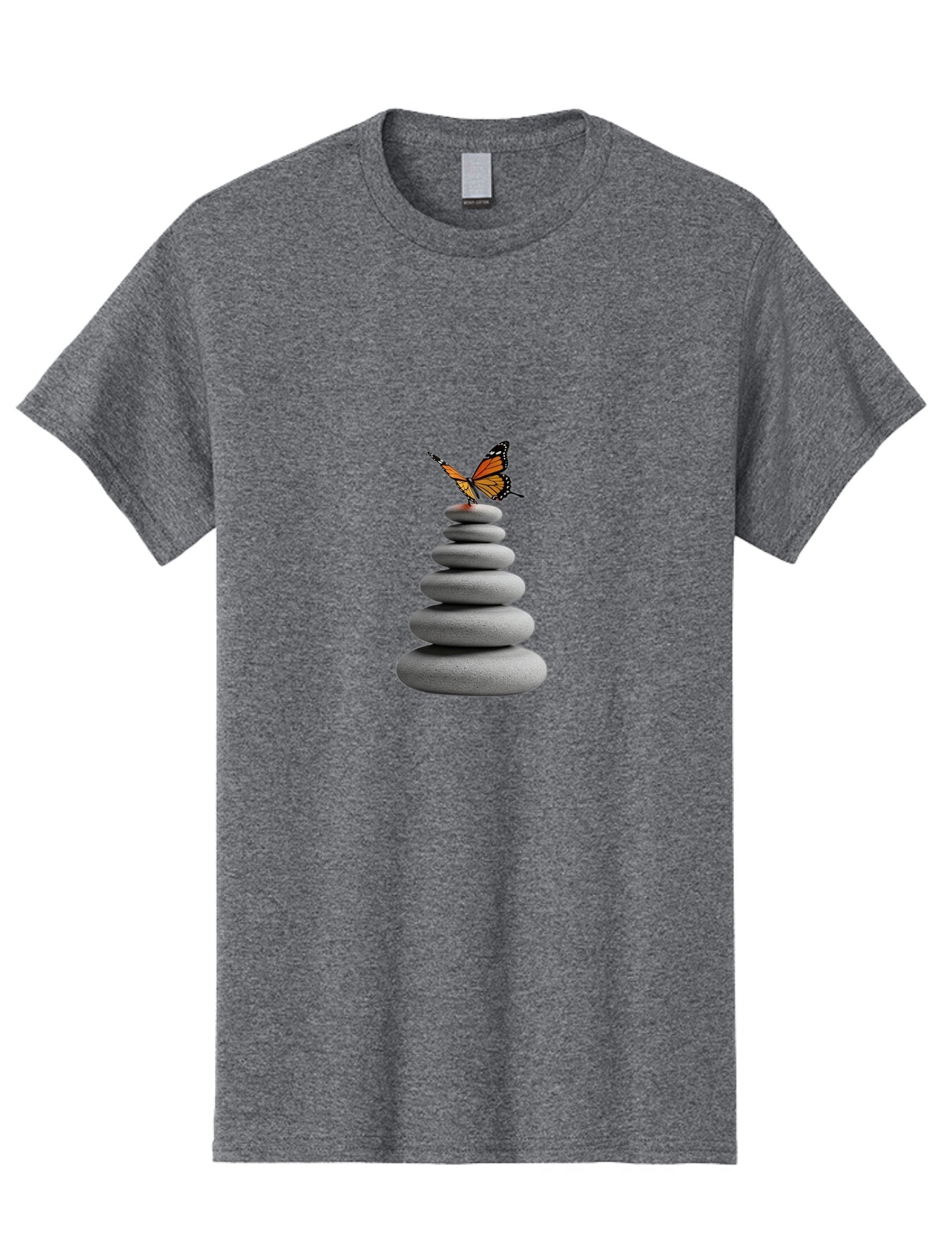 Stacked-Stones-With-Monarch Men'S Graphic Tee, 100% Cotton, Comfortable Casual Summer Wear, Machine Washable, Vintage Camera, Old Camera, Antique Camera, Black Camera, Classic Photography, Photography Equipment, Nostalgic Device, Film Camera, Bao920