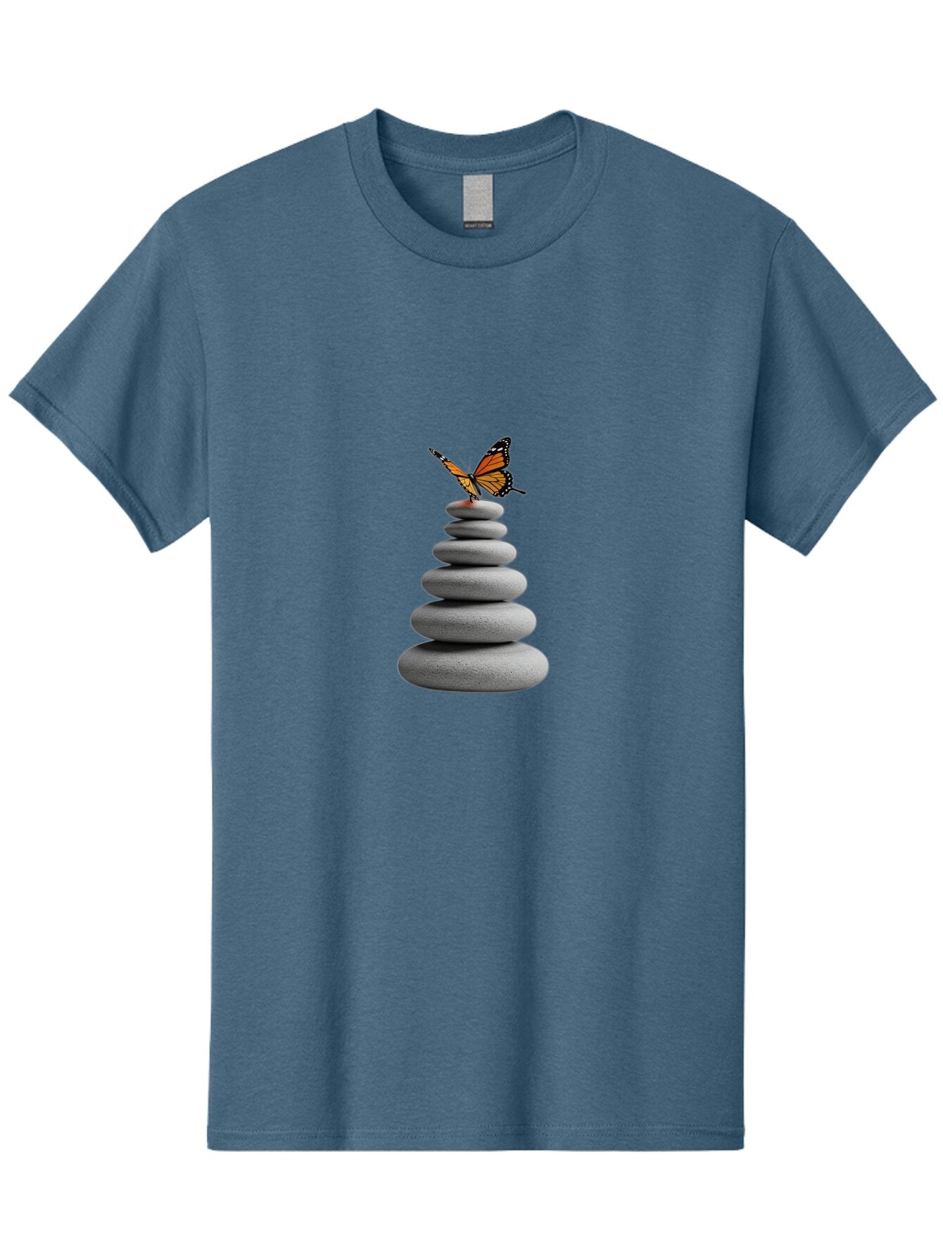 Stacked-Stones-With-Monarch Men'S Graphic Tee, 100% Cotton, Comfortable Casual Summer Wear, Machine Washable, Vintage Camera, Old Camera, Antique Camera, Black Camera, Classic Photography, Photography Equipment, Nostalgic Device, Film Camera, Bao920