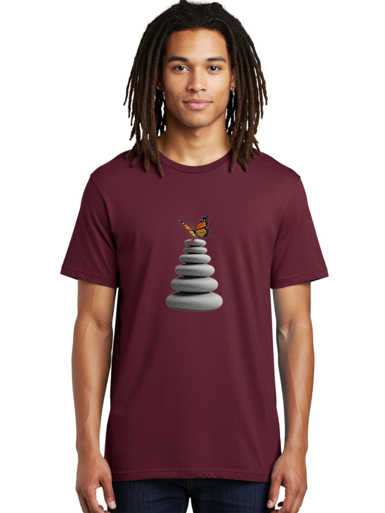 Stacked-Stones-With-Monarch Men'S Graphic Tee, 100% Cotton, Comfortable Casual Summer Wear, Machine Washable, Vintage Camera, Old Camera, Antique Camera, Black Camera, Classic Photography, Photography Equipment, Nostalgic Device, Film Camera, Bao920 25