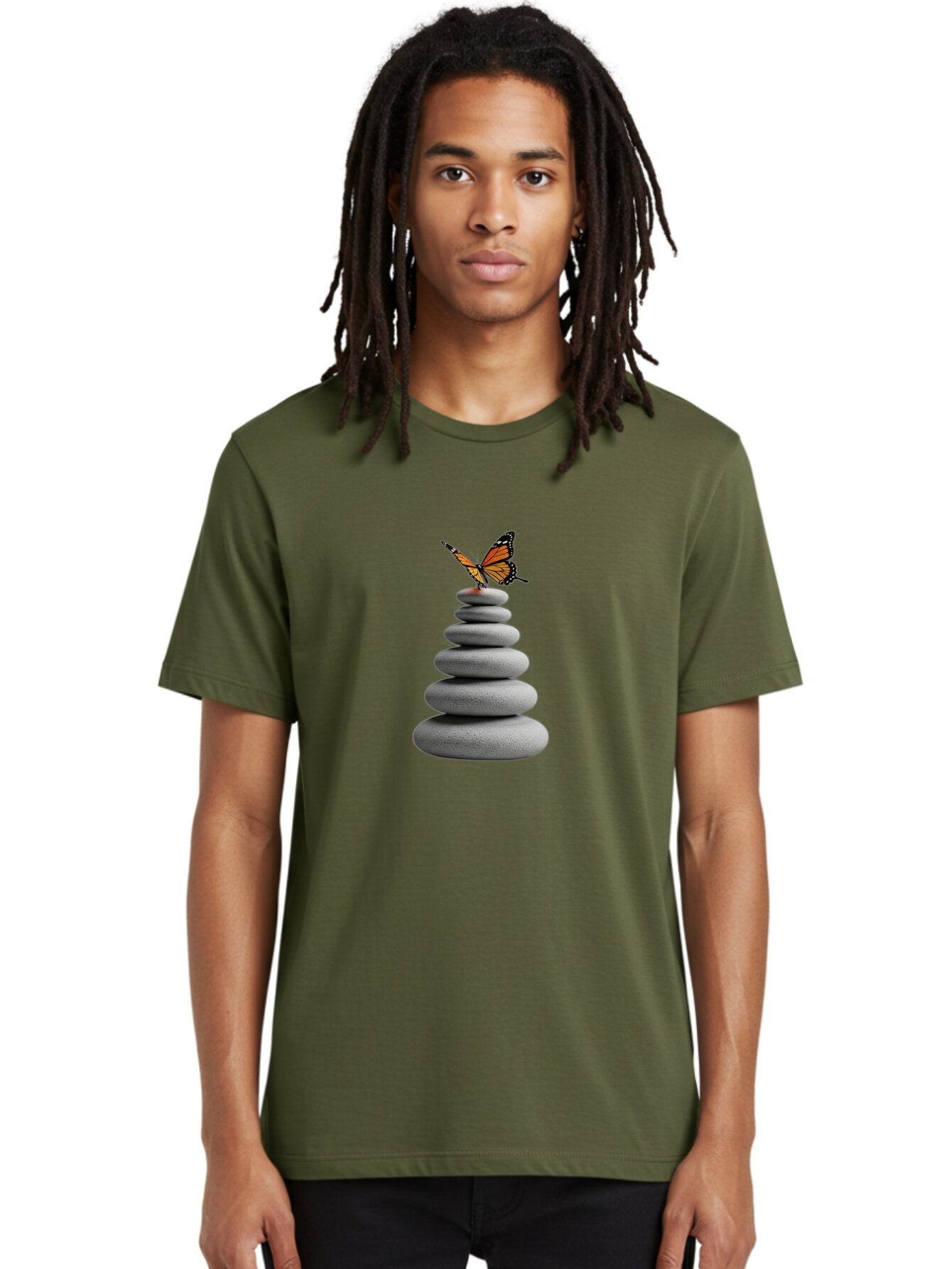 Stacked-Stones-With-Monarch Men'S Graphic Tee, 100% Cotton, Comfortable Casual Summer Wear, Machine Washable, Vintage Camera, Old Camera, Antique Camera, Black Camera, Classic Photography, Photography Equipment, Nostalgic Device, Film Camera, Bao920 24