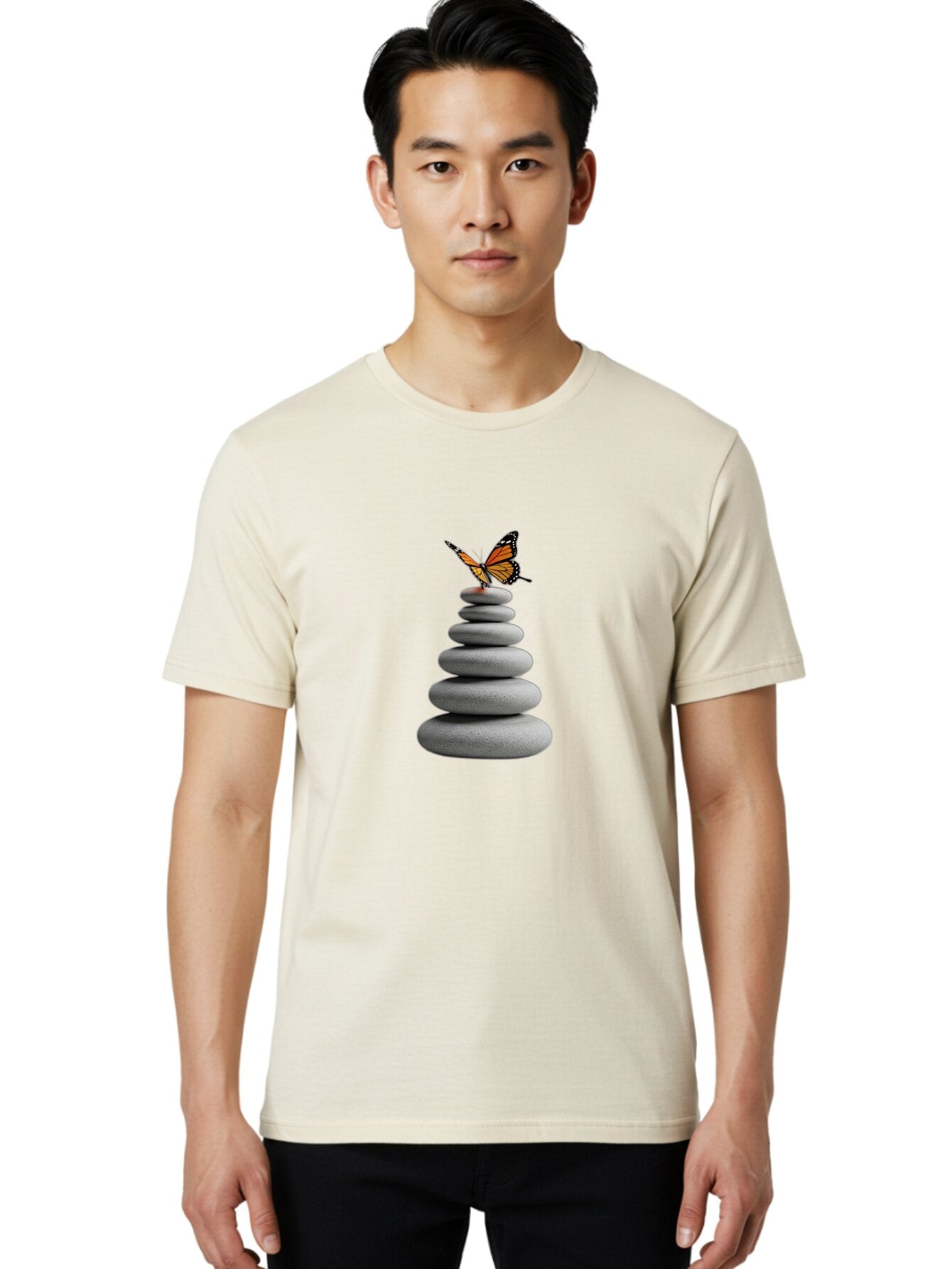 Stacked-Stones-With-Monarch Men'S Graphic Tee, 100% Cotton, Comfortable Casual Summer Wear, Machine Washable, Vintage Camera, Old Camera, Antique Camera, Black Camera, Classic Photography, Photography Equipment, Nostalgic Device, Film Camera, Bao920 28