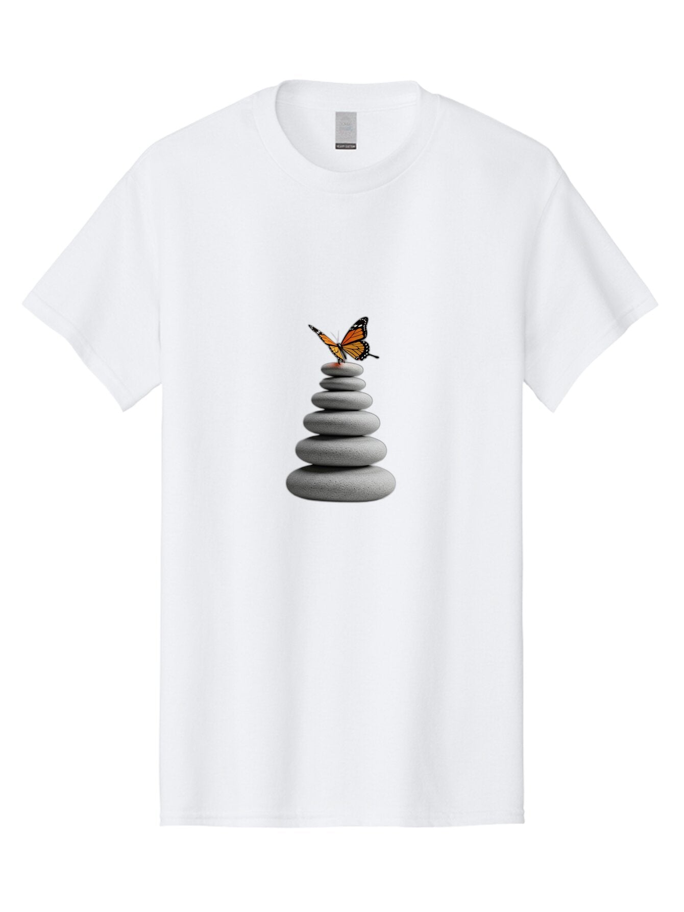 Stacked-Stones-With-Monarch Men'S Graphic Tee, 100% Cotton, Comfortable Casual Summer Wear, Machine Washable, Vintage Camera, Old Camera, Antique Camera, Black Camera, Classic Photography, Photography Equipment, Nostalgic Device, Film Camera, Bao920 11