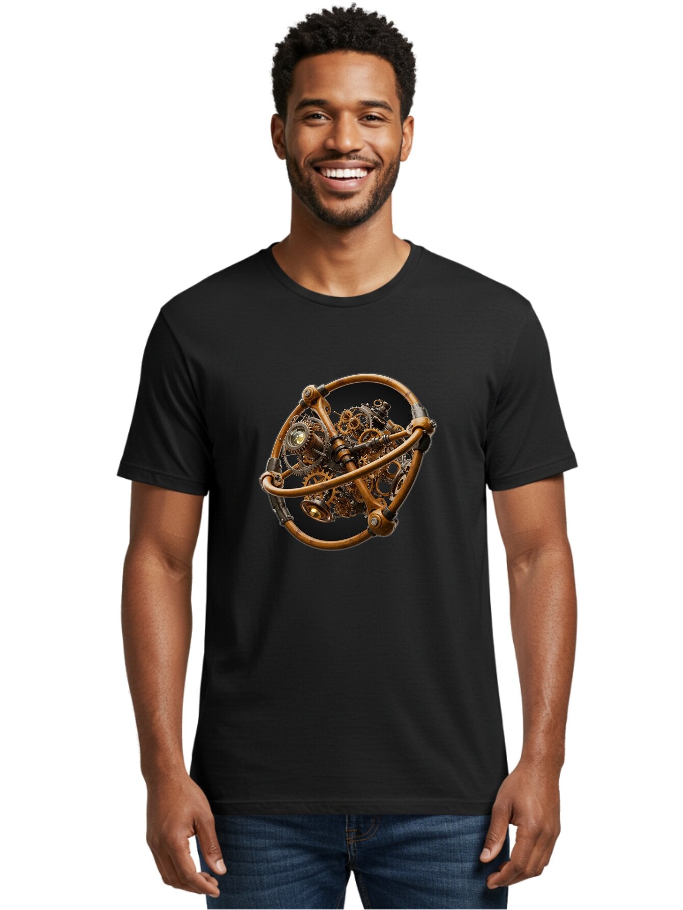Steampunk-Gear-Globe Men'S Graphic Tee, 100% Cotton, Comfortable Casual Summer Wear, Machine Washable, Vintage Camera, Old Camera, Antique Camera, Black Camera, Classic Photography, Photography Equipment, Nostalgic Device, Film Camera, Bao925 28