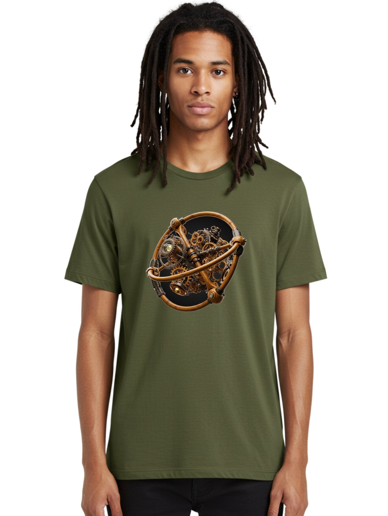Steampunk-Gear-Globe Men'S Graphic Tee, 100% Cotton, Comfortable Casual Summer Wear, Machine Washable, Vintage Camera, Old Camera, Antique Camera, Black Camera, Classic Photography, Photography Equipment, Nostalgic Device, Film Camera, Bao925 26