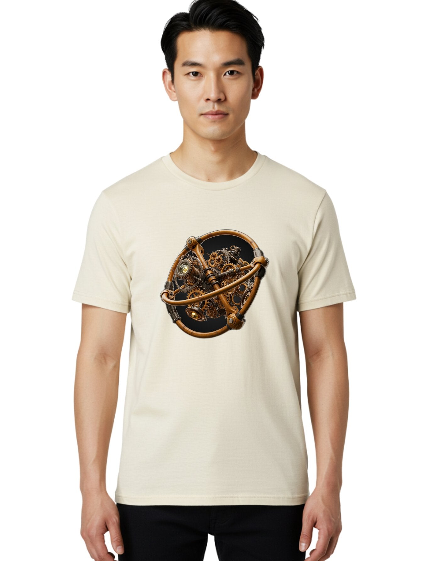 Steampunk-Gear-Globe Men'S Graphic Tee, 100% Cotton, Comfortable Casual Summer Wear, Machine Washable, Vintage Camera, Old Camera, Antique Camera, Black Camera, Classic Photography, Photography Equipment, Nostalgic Device, Film Camera, Bao925 30
