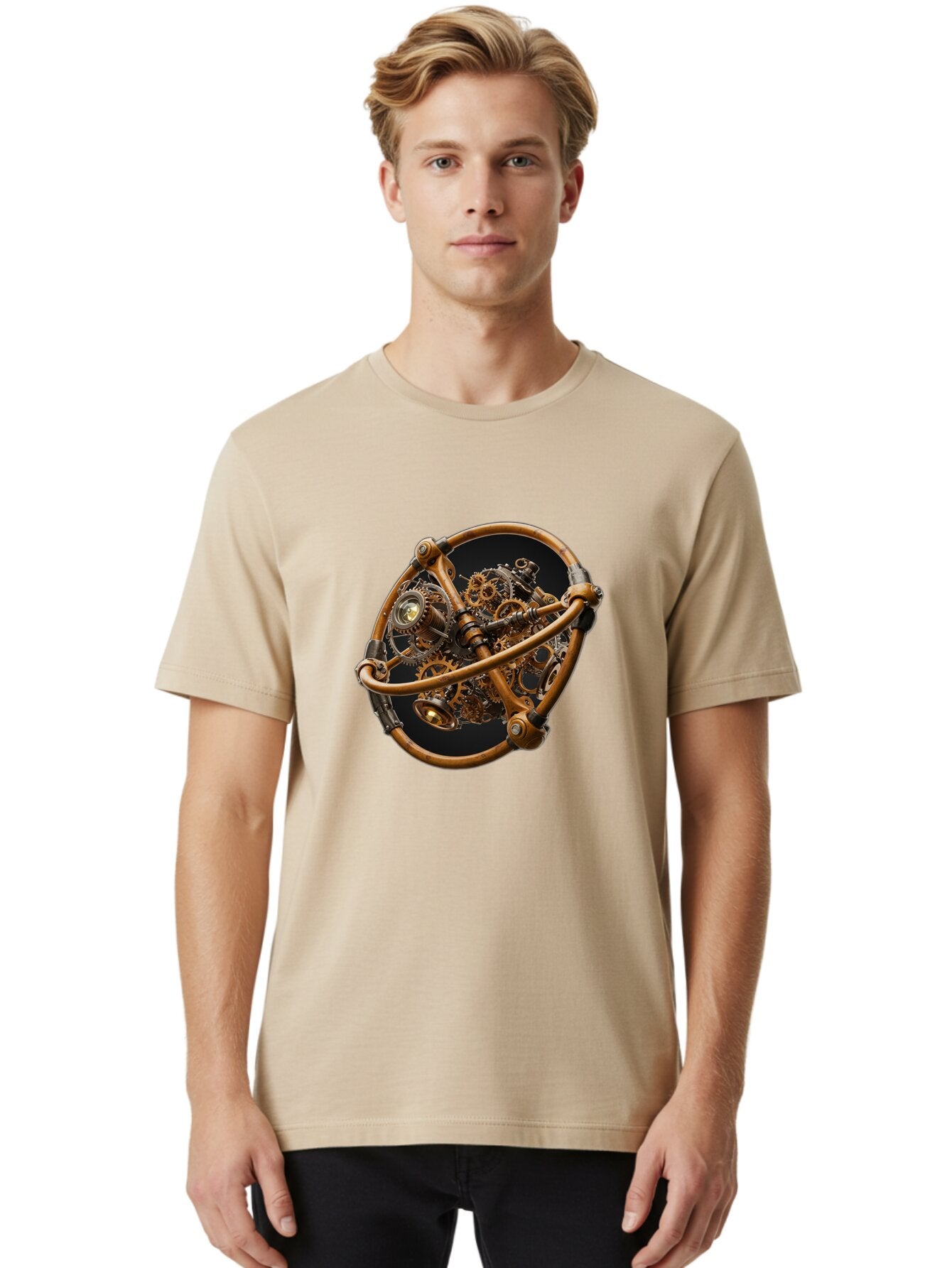 Steampunk-Gear-Globe Men'S Graphic Tee, 100% Cotton, Comfortable Casual Summer Wear, Machine Washable, Vintage Camera, Old Camera, Antique Camera, Black Camera, Classic Photography, Photography Equipment, Nostalgic Device, Film Camera, Bao925 25