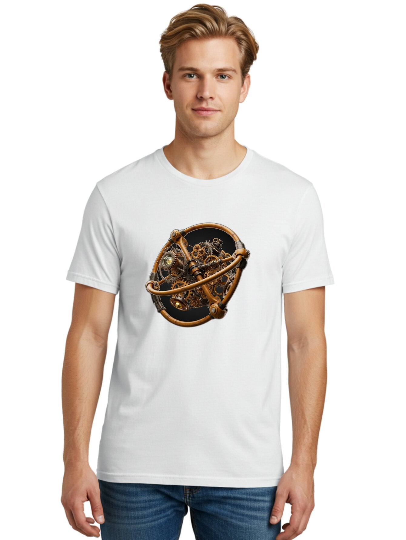 Steampunk-Gear-Globe Men'S Graphic Tee, 100% Cotton, Comfortable Casual Summer Wear, Machine Washable, Vintage Camera, Old Camera, Antique Camera, Black Camera, Classic Photography, Photography Equipment, Nostalgic Device, Film Camera, Bao925 21