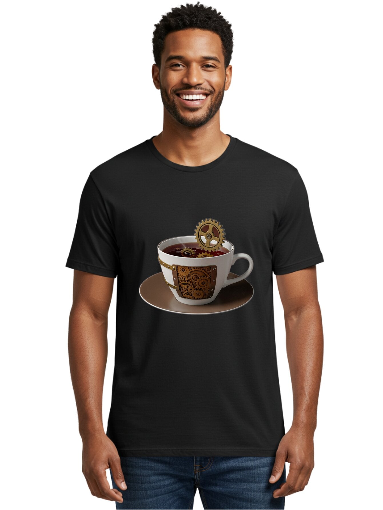 Steampunk-Tea-Cup Men'S Graphic Tee, 100% Cotton, Comfortable Casual Summer Wear, Machine Washable, Vintage Camera, Old Camera, Antique Camera, Black Camera, Classic Photography, Photography Equipment, Nostalgic Device, Film Camera, Camera Art Bao928 28