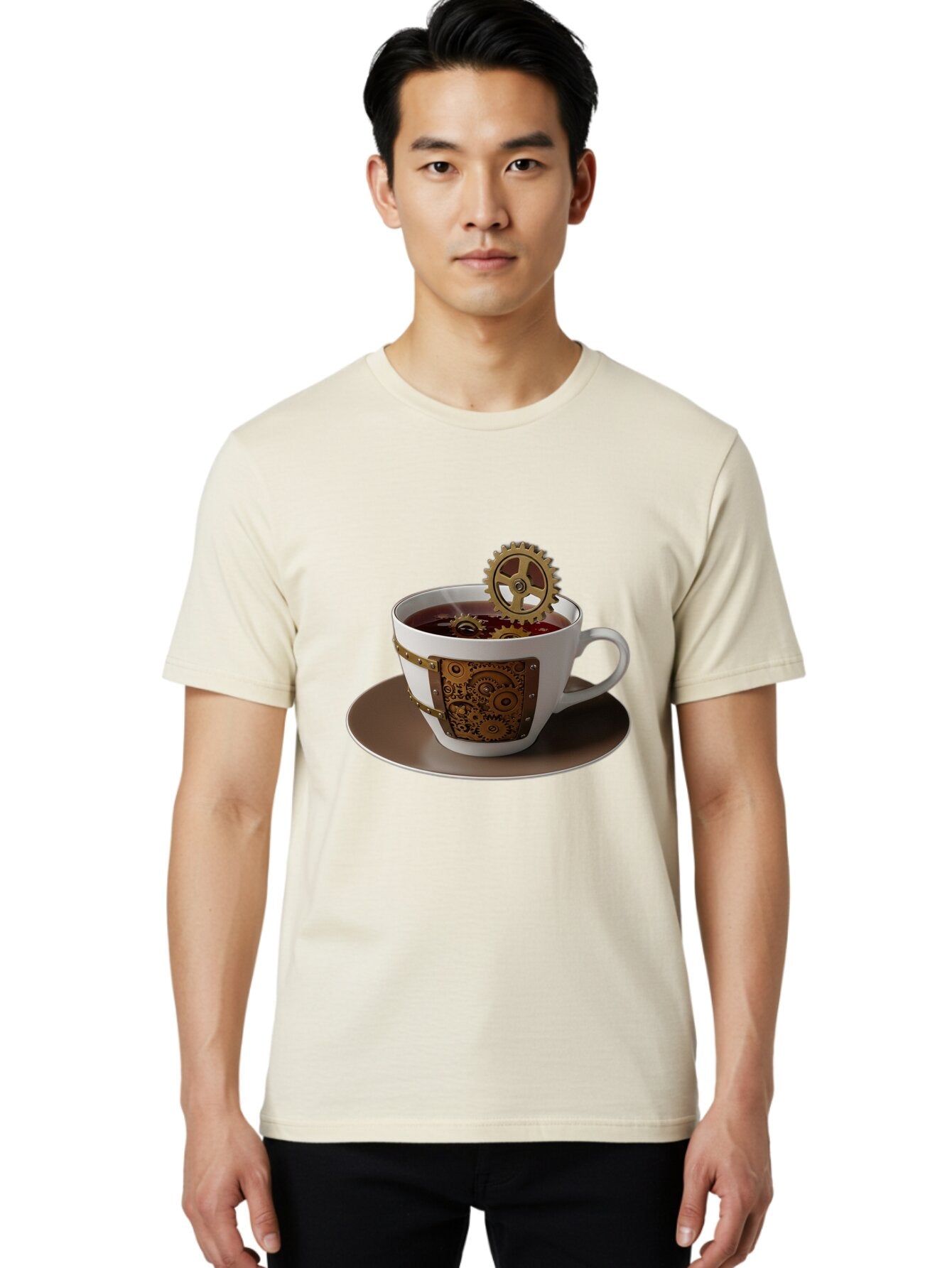 Steampunk-Tea-Cup Men'S Graphic Tee, 100% Cotton, Comfortable Casual Summer Wear, Machine Washable, Vintage Camera, Old Camera, Antique Camera, Black Camera, Classic Photography, Photography Equipment, Nostalgic Device, Film Camera, Camera Art Bao928 17