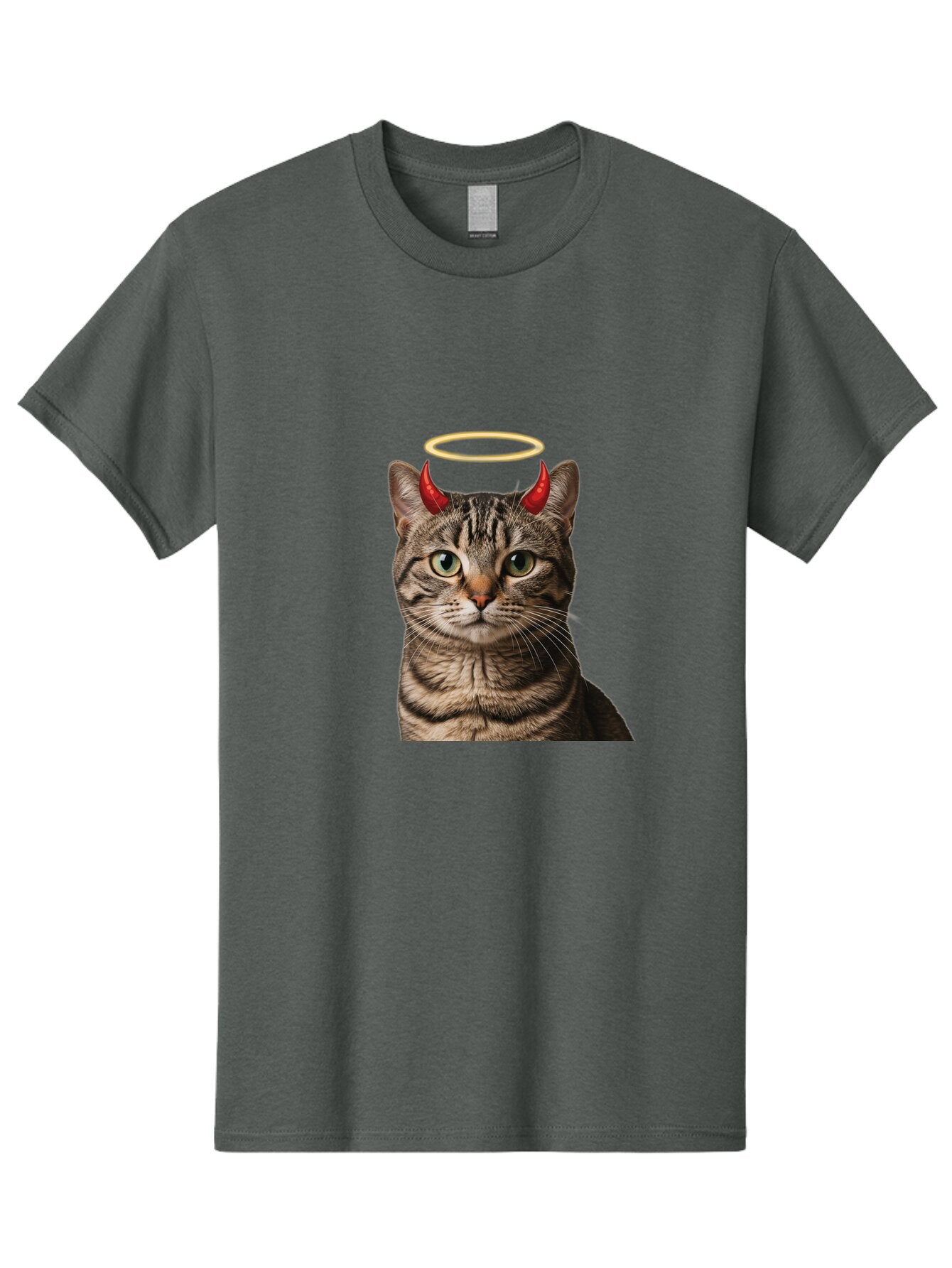 Tabby-Cat-With-Devil-Horns-And-Halo Men'S Graphic Tee, 100% Cotton, Comfortable Casual Summer Wear, Machine Washable, Vintage Camera, Old Camera, Antique Camera, Black Camera, Classic Photography, Photography Equipment, Nostalgic Device, Bao937 12