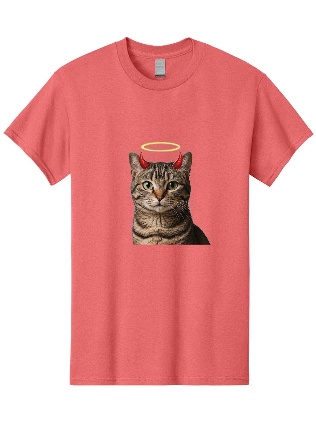 Tabby-Cat-With-Devil-Horns-And-Halo Men'S Graphic Tee, 100% Cotton, Comfortable Casual Summer Wear, Machine Washable, Vintage Camera, Old Camera, Antique Camera, Black Camera, Classic Photography, Photography Equipment, Nostalgic Device, Bao937 3