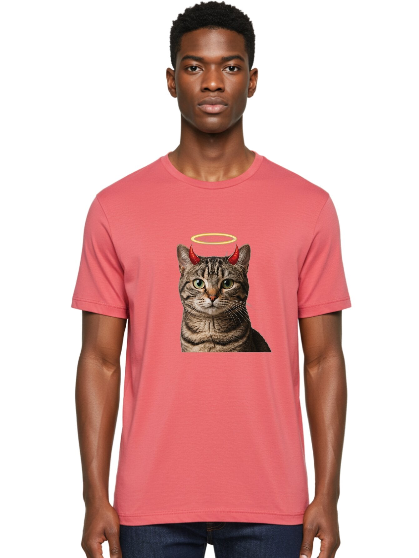 Tabby-Cat-With-Devil-Horns-And-Halo Men'S Graphic Tee, 100% Cotton, Comfortable Casual Summer Wear, Machine Washable, Vintage Camera, Old Camera, Antique Camera, Black Camera, Classic Photography, Photography Equipment, Nostalgic Device, Bao937 22