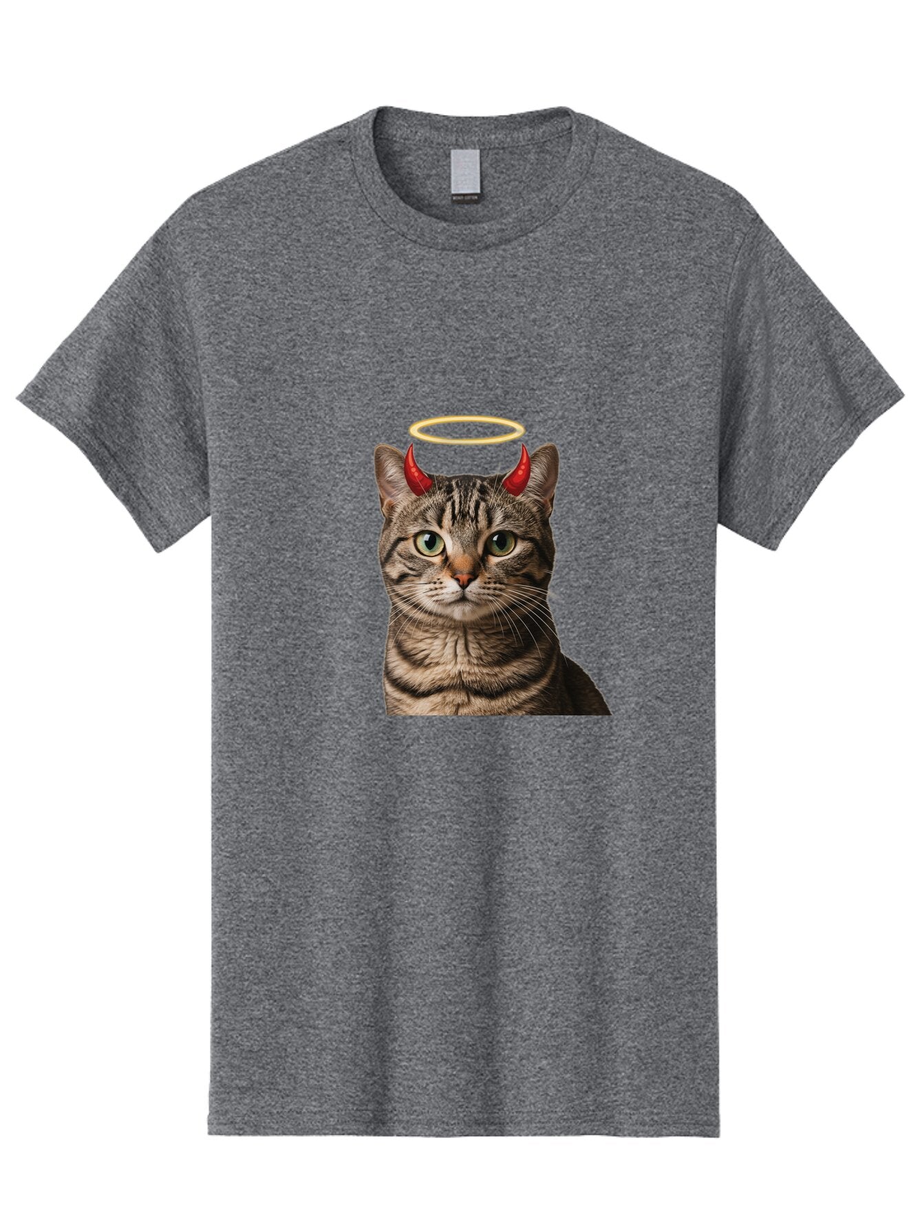 Tabby-Cat-With-Devil-Horns-And-Halo Men'S Graphic Tee, 100% Cotton, Comfortable Casual Summer Wear, Machine Washable, Vintage Camera, Old Camera, Antique Camera, Black Camera, Classic Photography, Photography Equipment, Nostalgic Device, Bao937 13