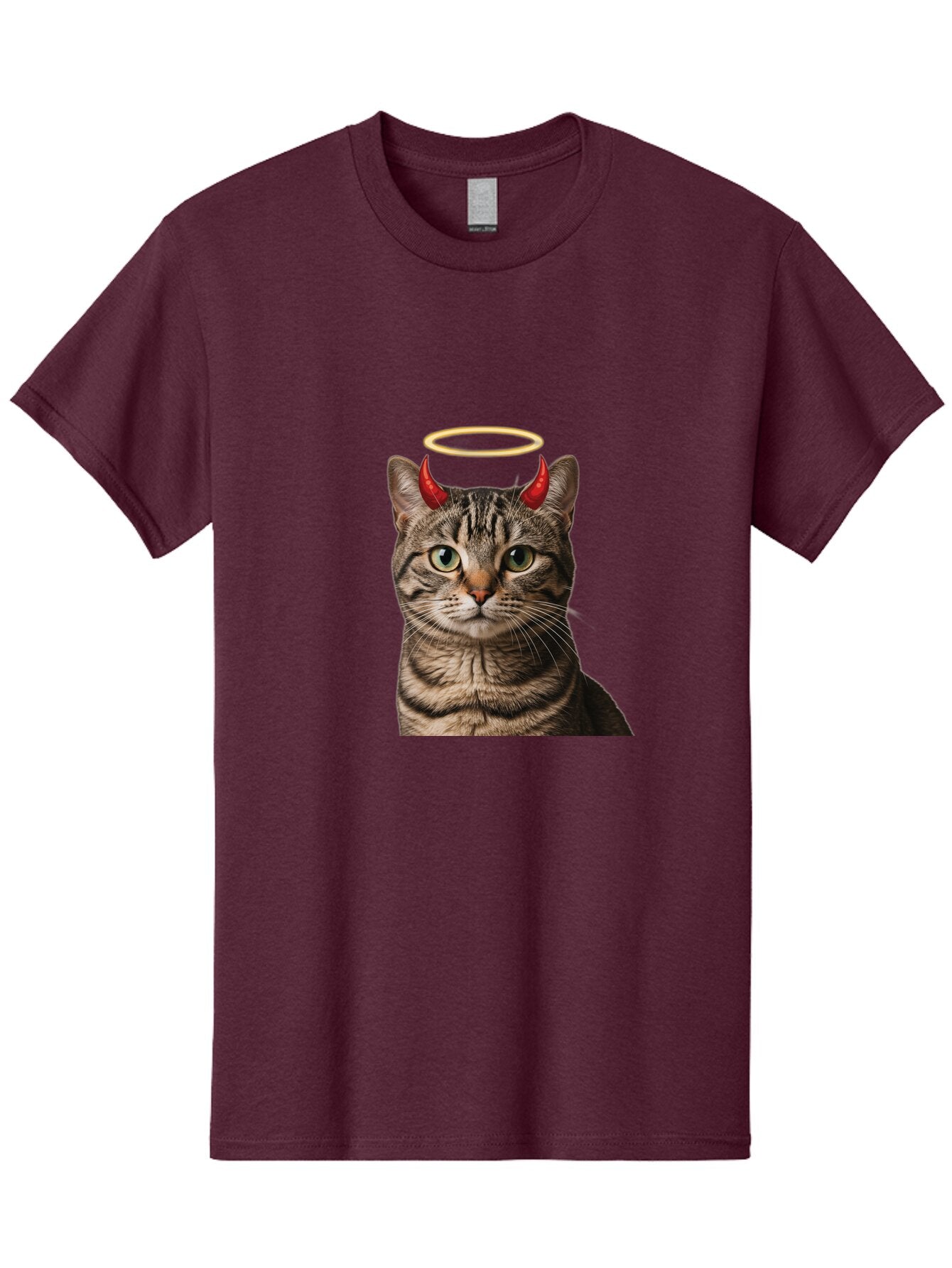 Tabby-Cat-With-Devil-Horns-And-Halo Men'S Graphic Tee, 100% Cotton, Comfortable Casual Summer Wear, Machine Washable, Vintage Camera, Old Camera, Antique Camera, Black Camera, Classic Photography, Photography Equipment, Nostalgic Device, Bao937 9