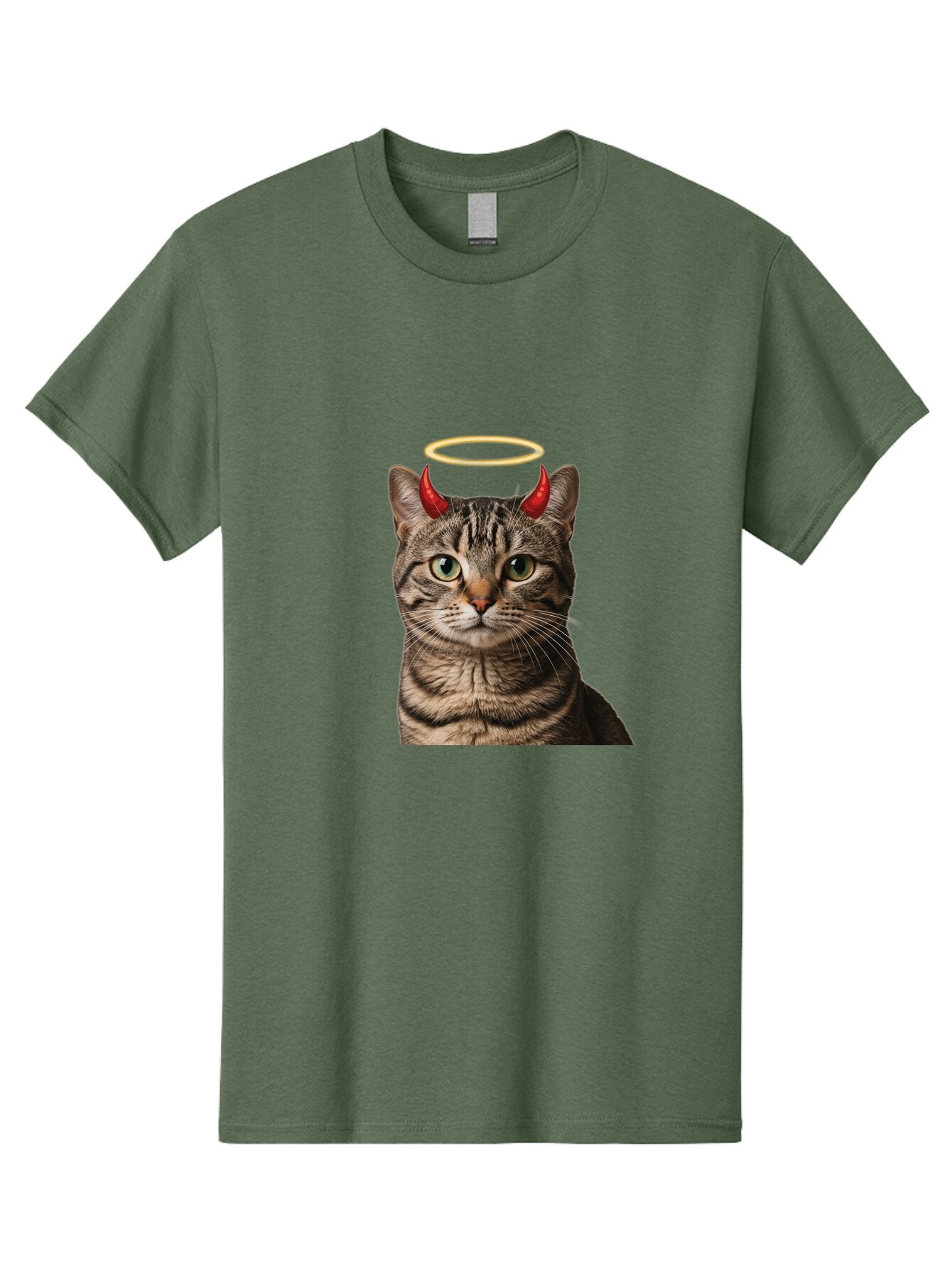 Tabby-Cat-With-Devil-Horns-And-Halo Men'S Graphic Tee, 100% Cotton, Comfortable Casual Summer Wear, Machine Washable, Vintage Camera, Old Camera, Antique Camera, Black Camera, Classic Photography, Photography Equipment, Nostalgic Device, Bao937 6