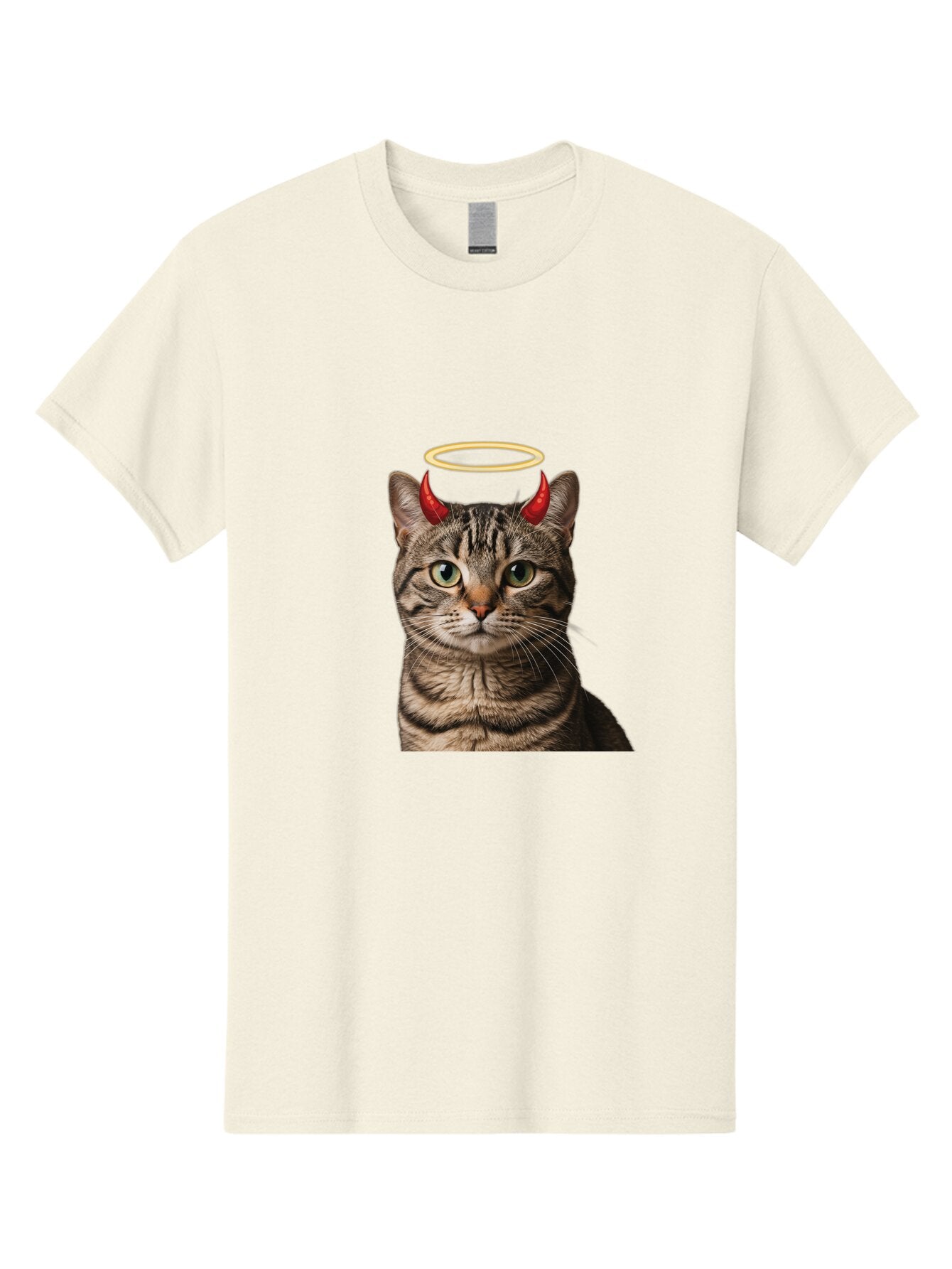 Tabby-Cat-With-Devil-Horns-And-Halo Men'S Graphic Tee, 100% Cotton, Comfortable Casual Summer Wear, Machine Washable, Vintage Camera, Old Camera, Antique Camera, Black Camera, Classic Photography, Photography Equipment, Nostalgic Device, Bao937 5