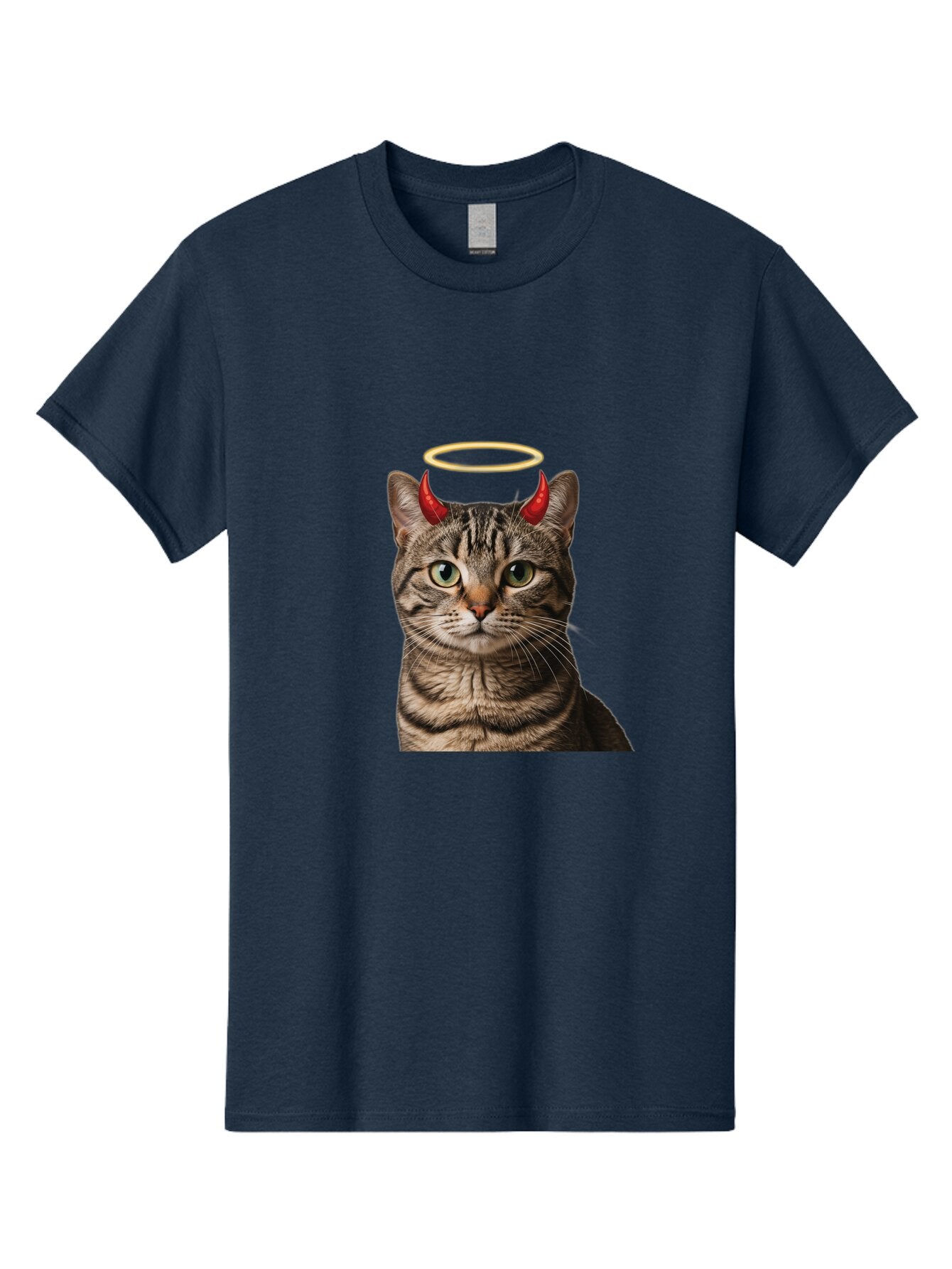 Tabby-Cat-With-Devil-Horns-And-Halo Men'S Graphic Tee, 100% Cotton, Comfortable Casual Summer Wear, Machine Washable, Vintage Camera, Old Camera, Antique Camera, Black Camera, Classic Photography, Photography Equipment, Nostalgic Device, Bao937 15