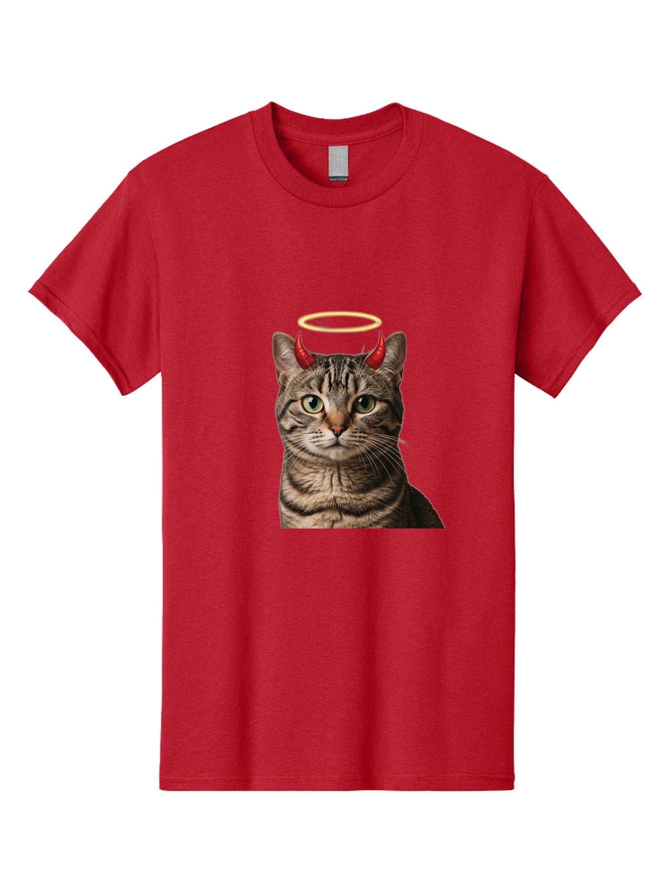 Tabby-Cat-With-Devil-Horns-And-Halo Men'S Graphic Tee, 100% Cotton, Comfortable Casual Summer Wear, Machine Washable, Vintage Camera, Old Camera, Antique Camera, Black Camera, Classic Photography, Photography Equipment, Nostalgic Device, Bao937 7