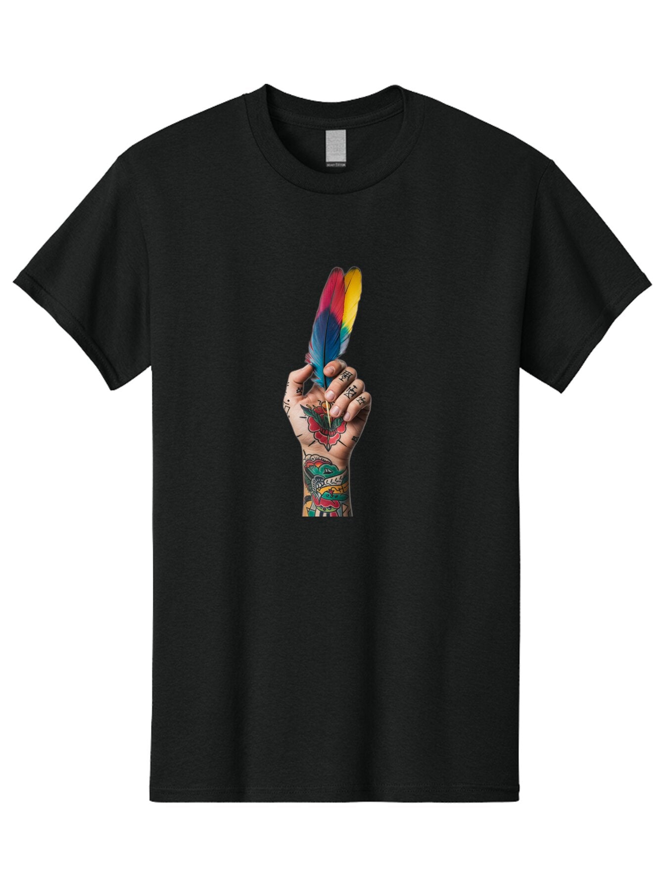 Tattooed-Hand-Holding-Feather Men'S Graphic Tee, 100% Cotton, Comfortable Casual Summer Wear, Machine Washable, Vintage Camera, Old Camera, Antique Camera, Black Camera, Classic Photography, Photography Equipment, Nostalgic Device, Bao943 9