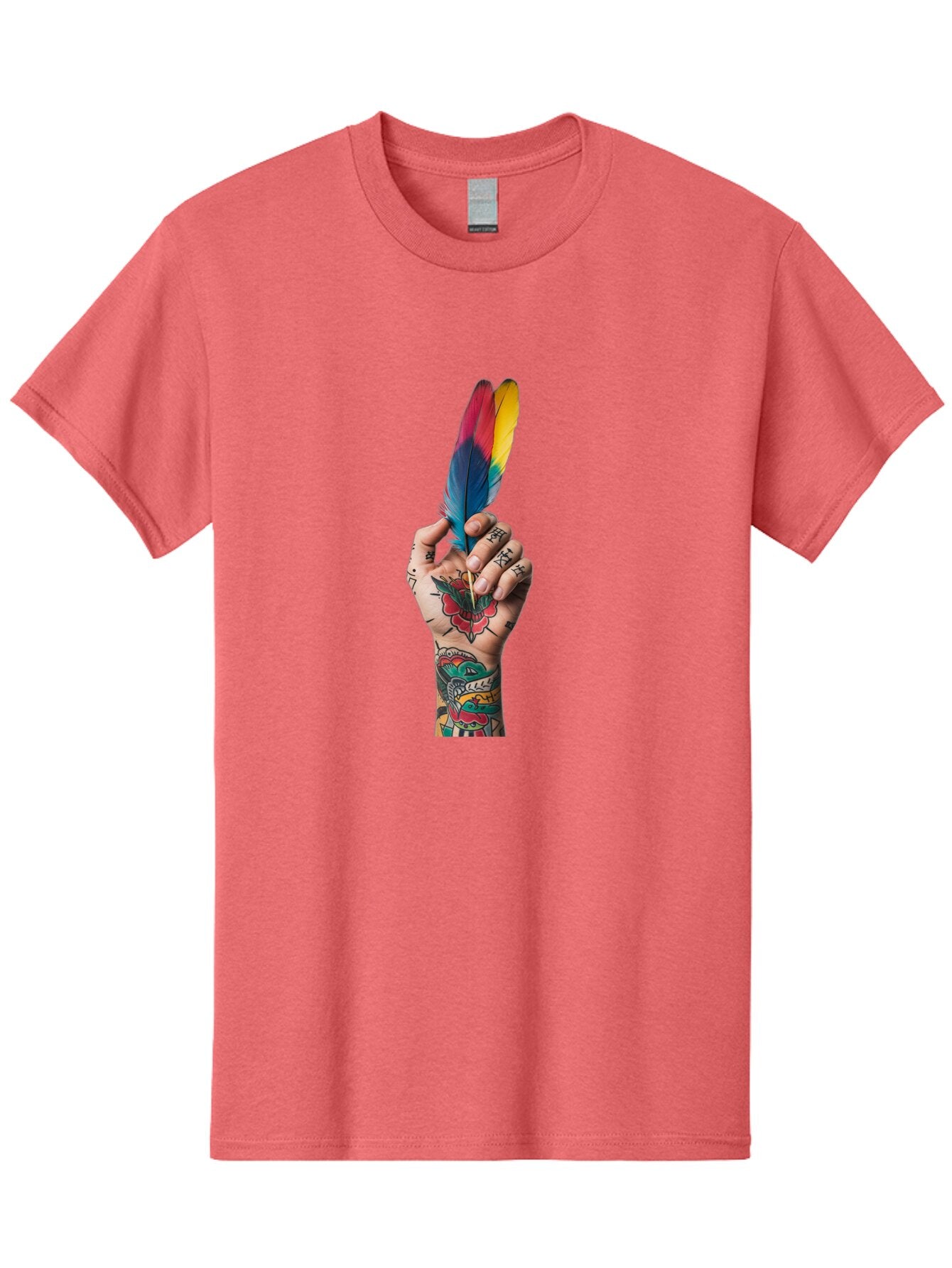 Tattooed-Hand-Holding-Feather Men'S Graphic Tee, 100% Cotton, Comfortable Casual Summer Wear, Machine Washable, Vintage Camera, Old Camera, Antique Camera, Black Camera, Classic Photography, Photography Equipment, Nostalgic Device, Bao943 5