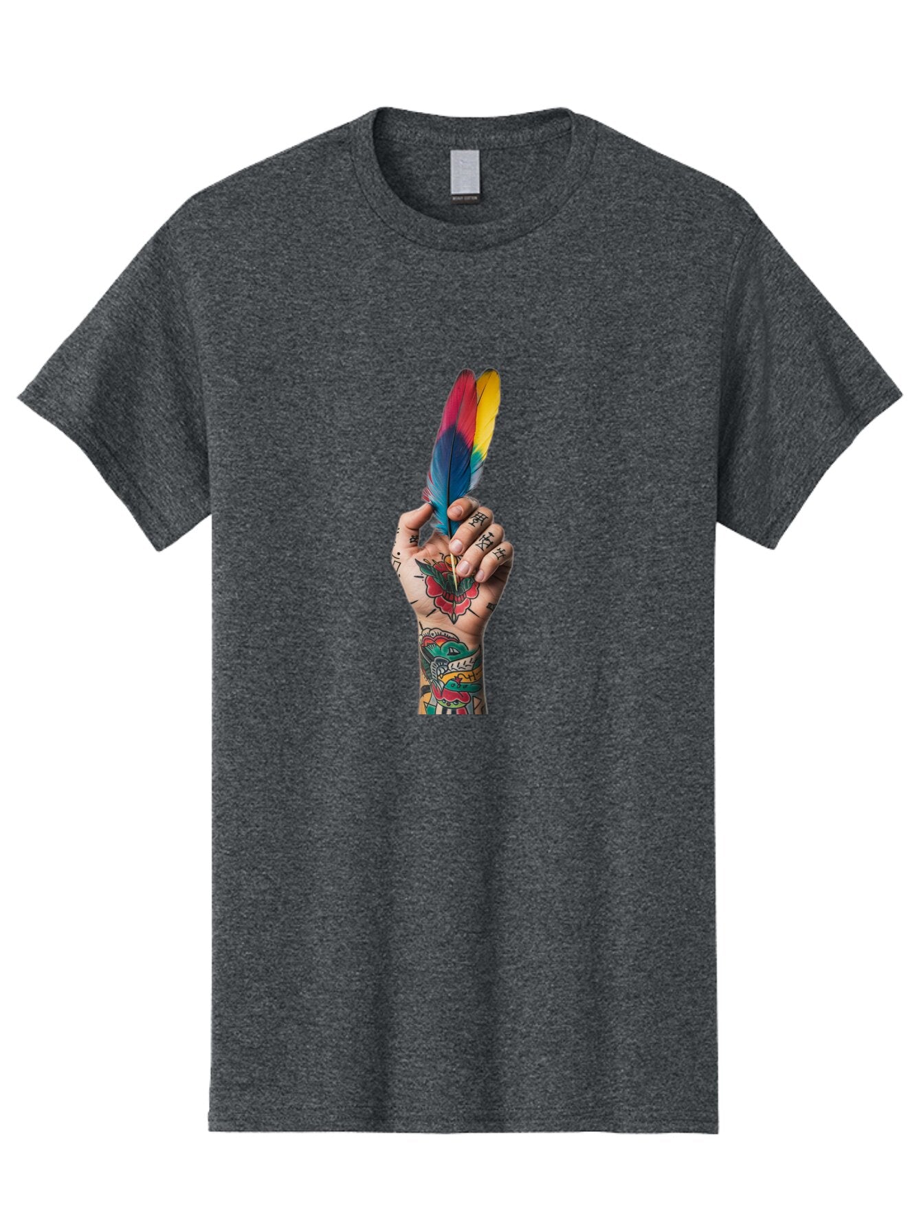 Tattooed-Hand-Holding-Feather Men'S Graphic Tee, 100% Cotton, Comfortable Casual Summer Wear, Machine Washable, Vintage Camera, Old Camera, Antique Camera, Black Camera, Classic Photography, Photography Equipment, Nostalgic Device, Bao943 11