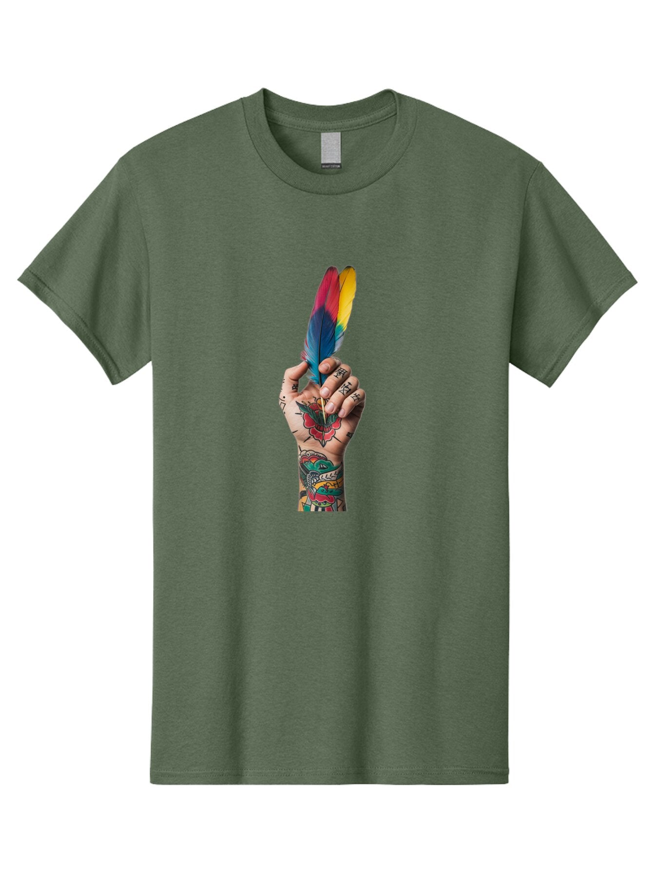 Tattooed-Hand-Holding-Feather Men'S Graphic Tee, 100% Cotton, Comfortable Casual Summer Wear, Machine Washable, Vintage Camera, Old Camera, Antique Camera, Black Camera, Classic Photography, Photography Equipment, Nostalgic Device, Bao943 6