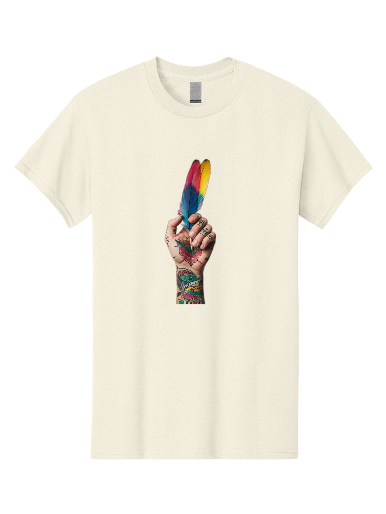 Tattooed-Hand-Holding-Feather Men'S Graphic Tee, 100% Cotton, Comfortable Casual Summer Wear, Machine Washable, Vintage Camera, Old Camera, Antique Camera, Black Camera, Classic Photography, Photography Equipment, Nostalgic Device, Bao943 7